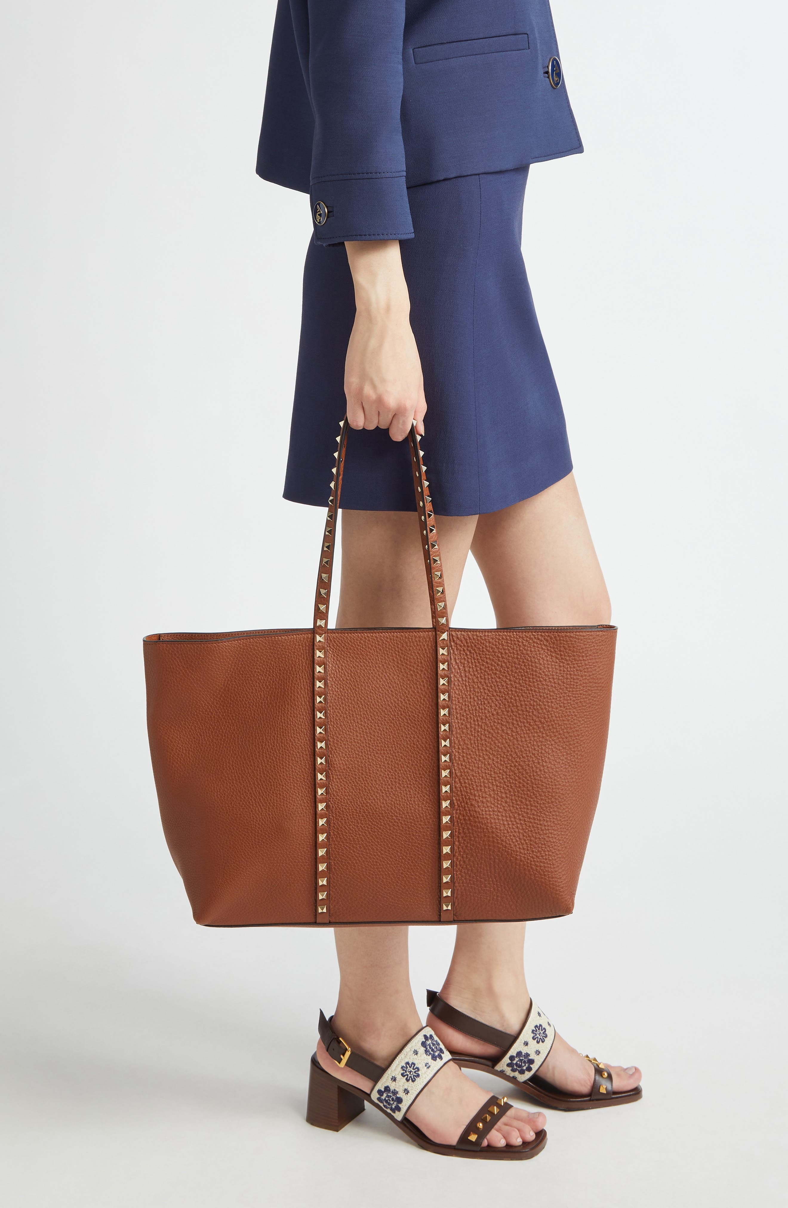 Valentino Garavani Medium Rockstud Leather Tote in Saddle at Nordstrom - 2