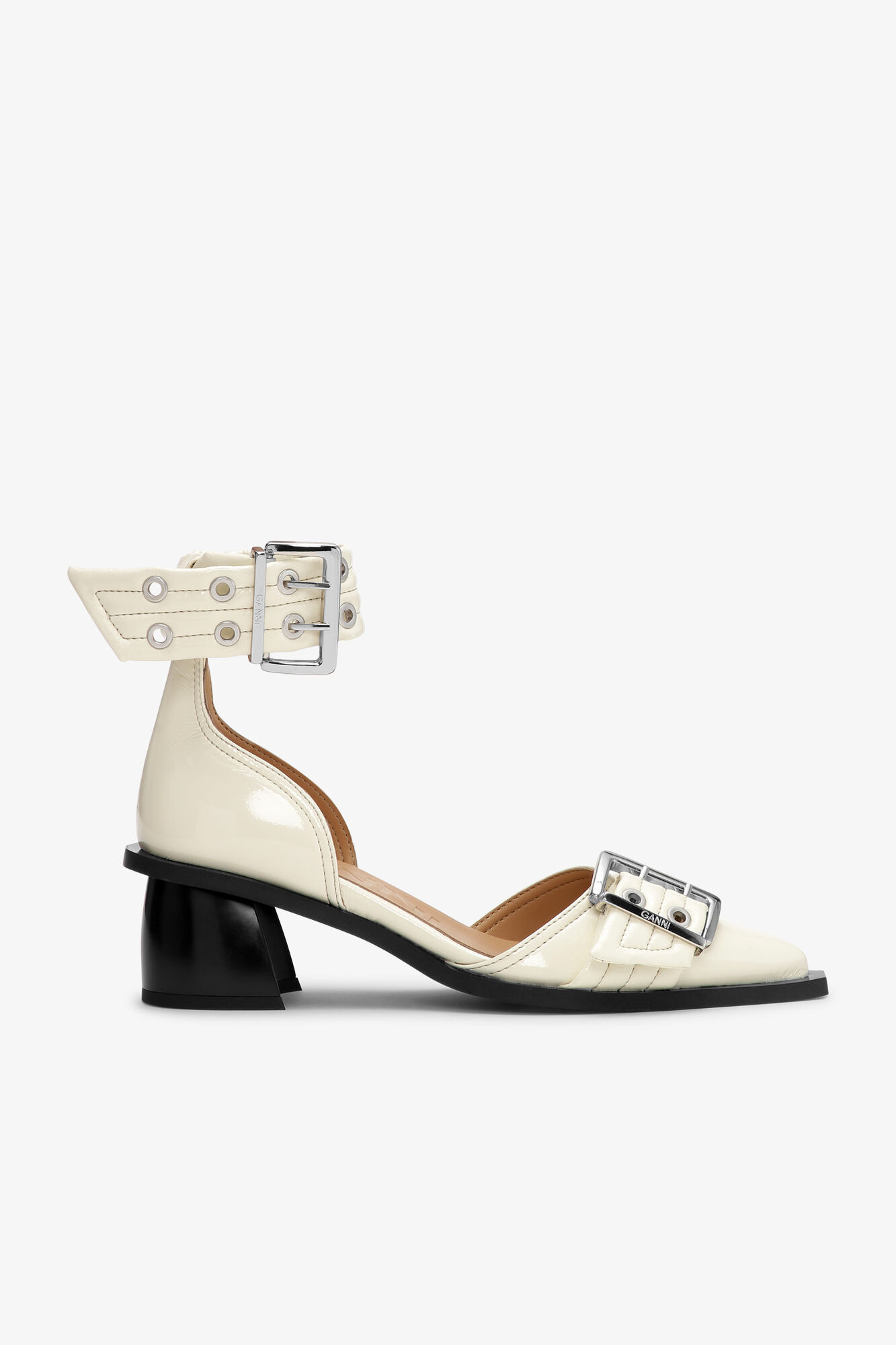 IVORY FEMININE BUCKLE OPEN CUT PUMPS - 1