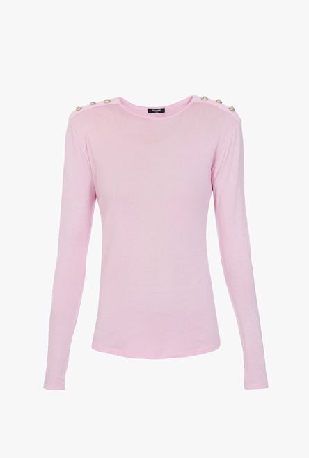 Pink cotton long-sleeved top with gold-tone buttons - 1