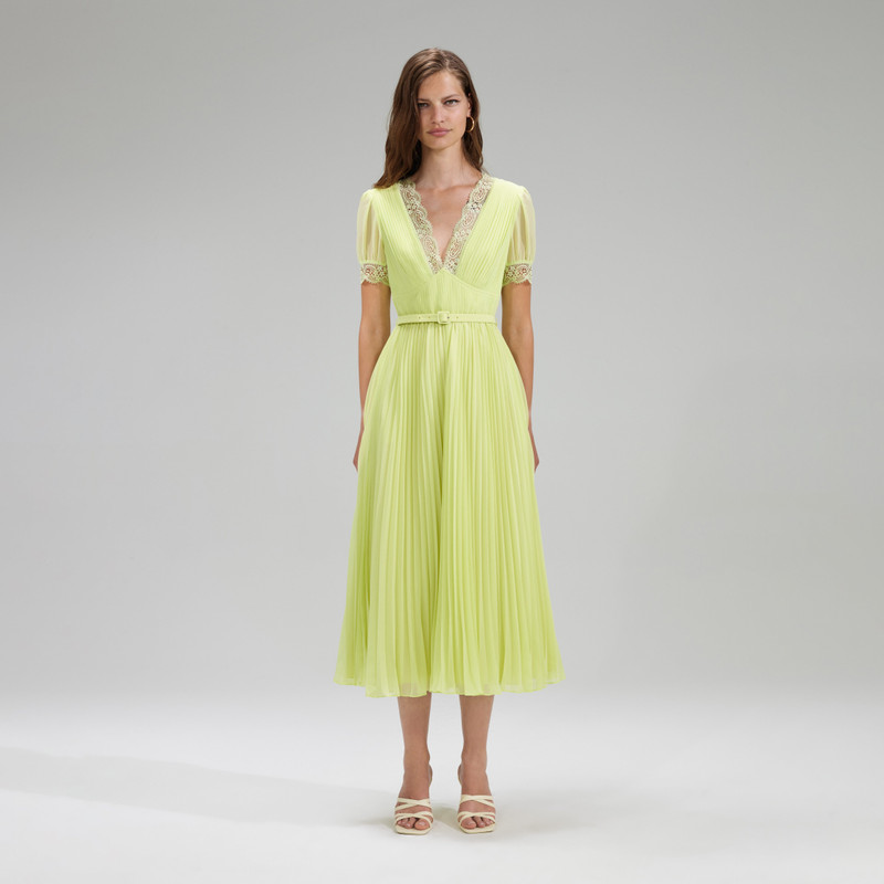 Lime Chiffon Midi 드레스 레이스 세부 - 1