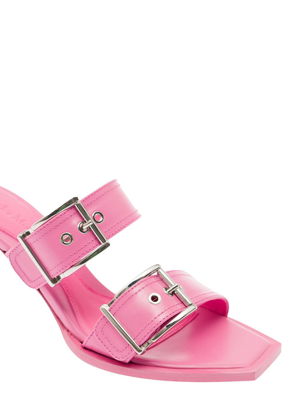 Alexander Mcqueen Women 'Punk' Pink Sandals With Double Strap And Metal Buckles In Leather Woman - 4
