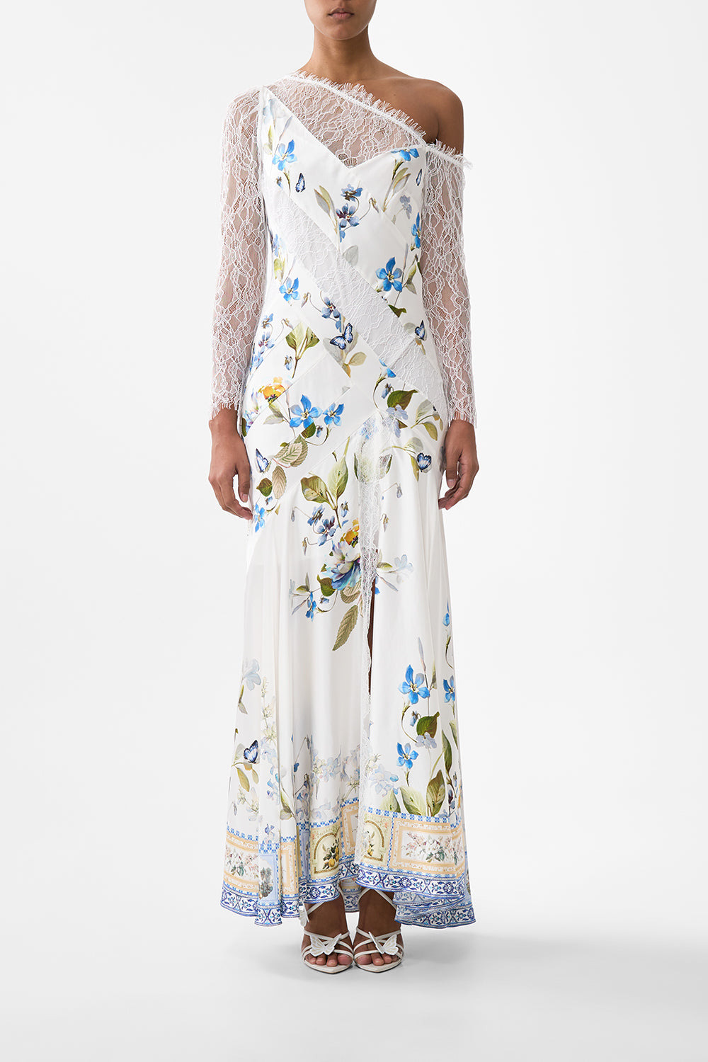 LACE SPLICE ONE SHOULDER DRESS - 2