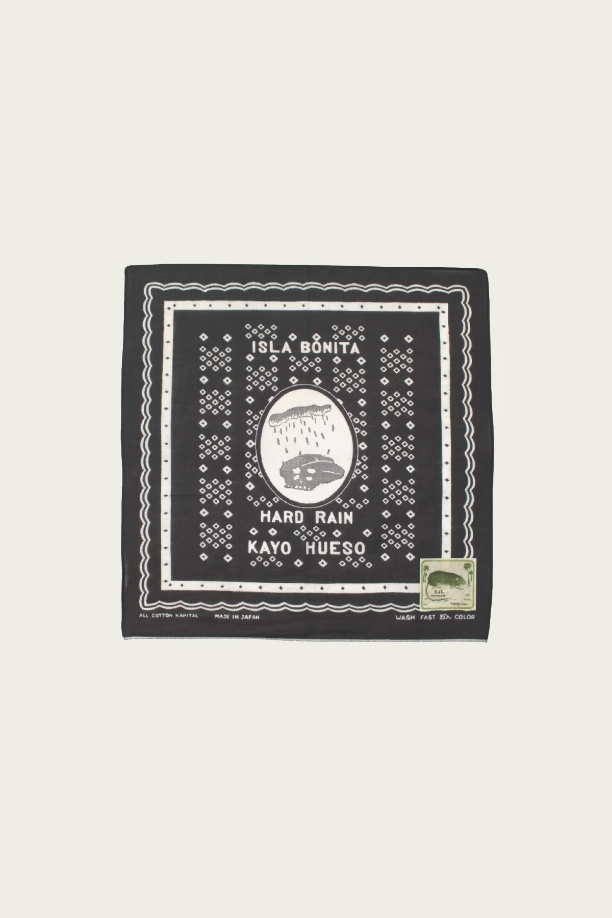 Fastcolor Selvedge Bandanna (POLKA DOTS HARD RAIN) 15x15 - Black - 1
