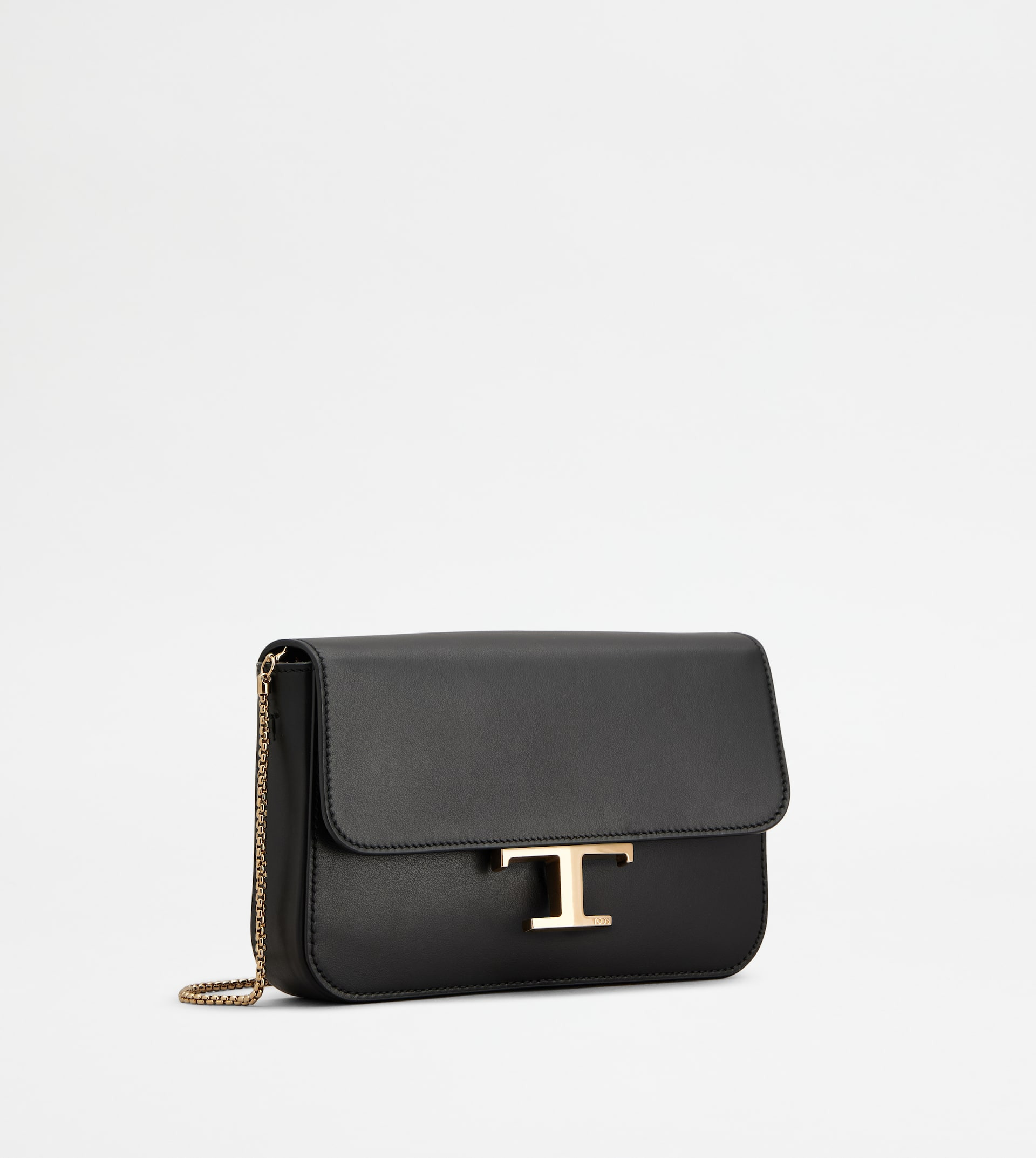 Tod's T TIMELESS FLAP BAG IN LEATHER MICRO - BLACK | REVERSIBLE