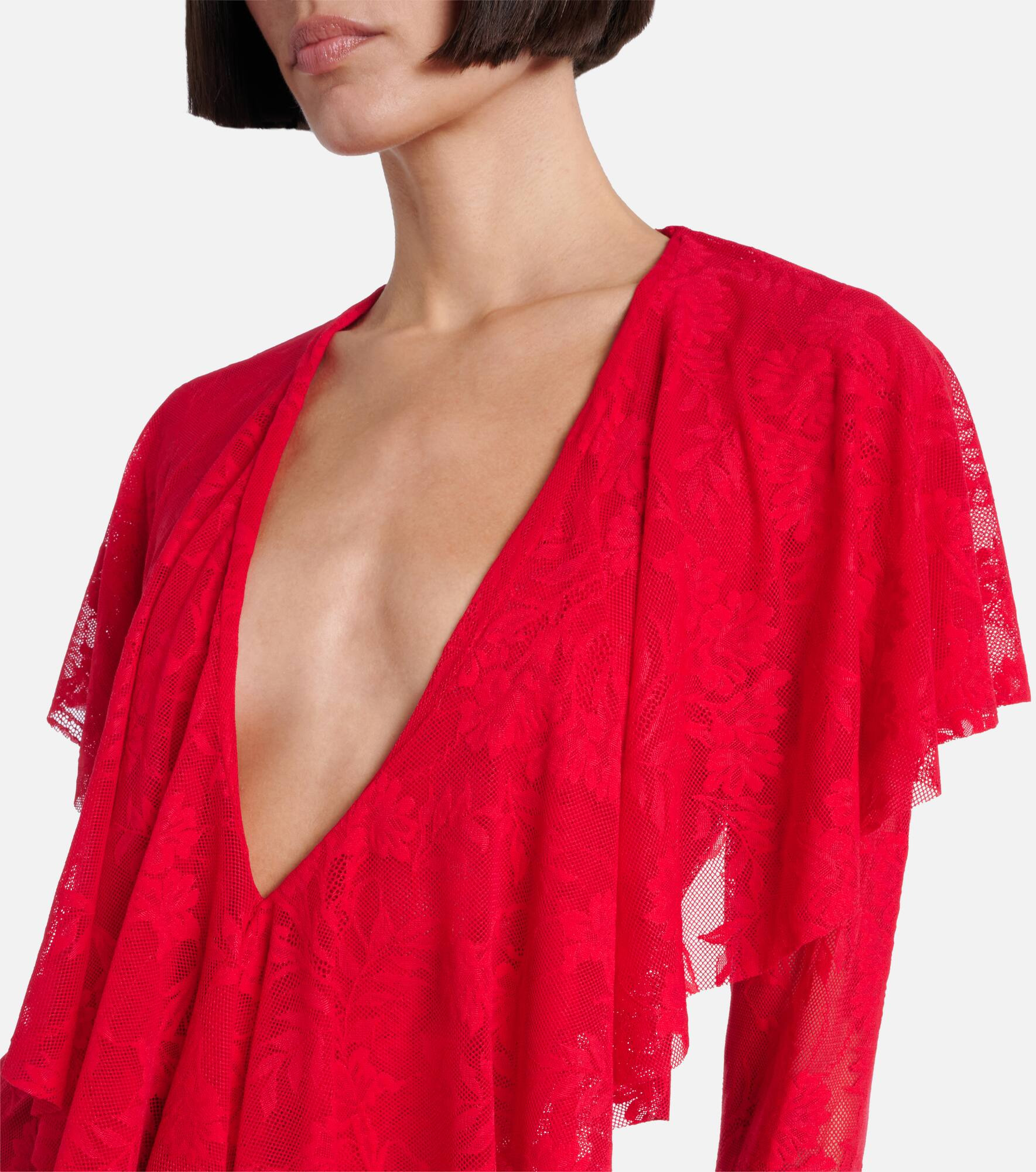 Ruffled semi-sheer lace minidress - 4