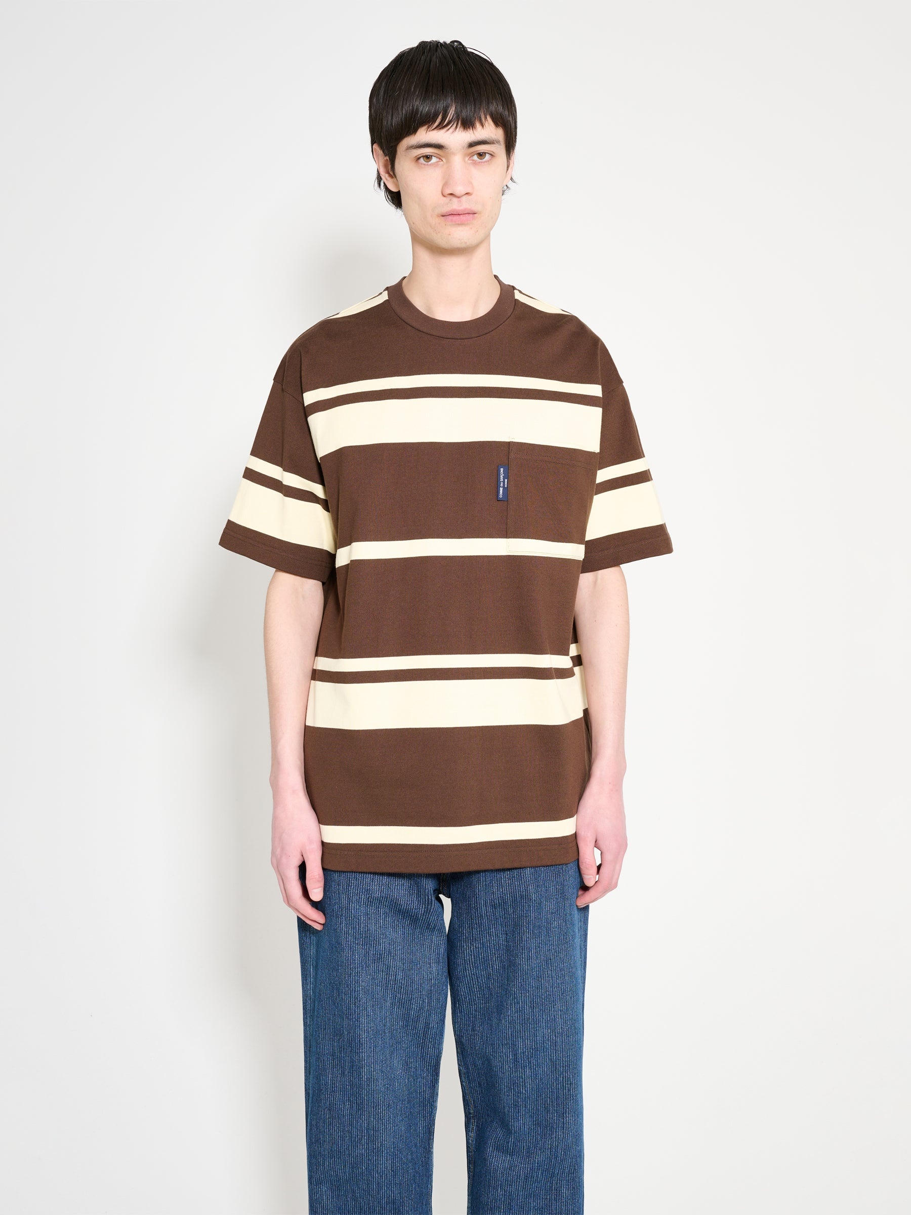 COMME DES GARÇONS HOMME STRIPED T-SHIRT BROWN / CREAM - 5