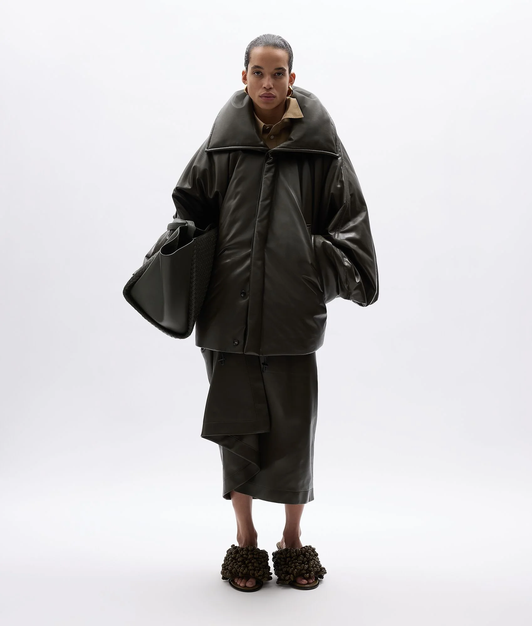 Shiny Leather Puffer Jacket - 1