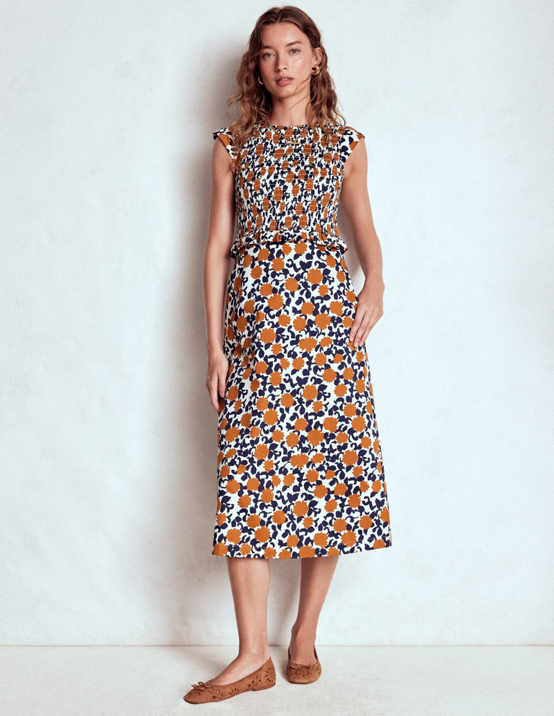 Carolina Smocked Midi Dress-Cognanc, Floweret Vine 5