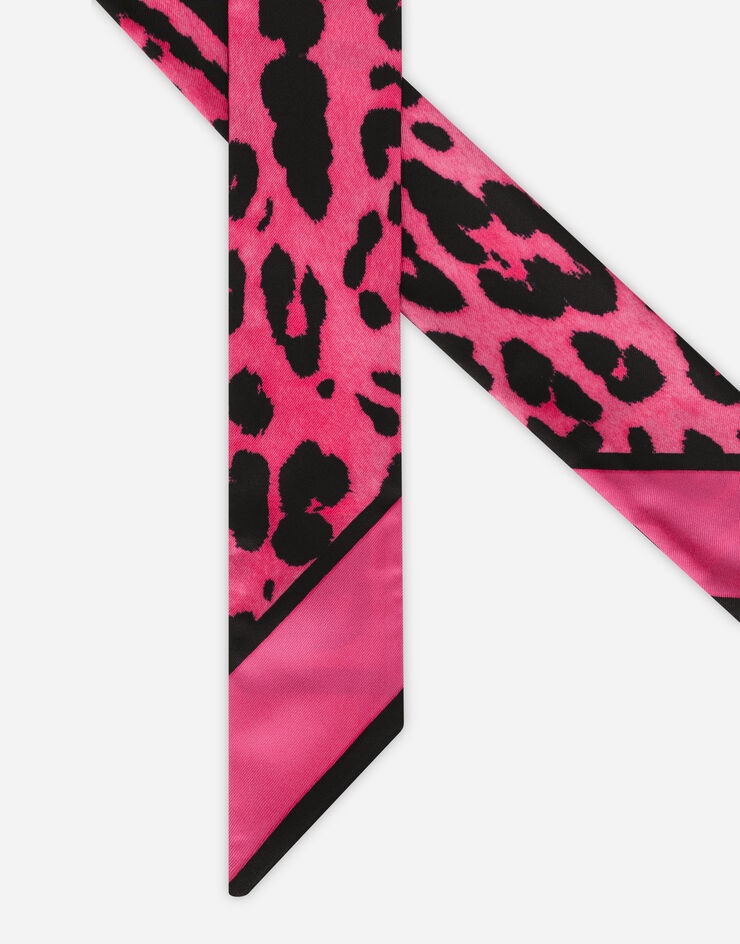 Neon leopard-print twill headscarf - 3