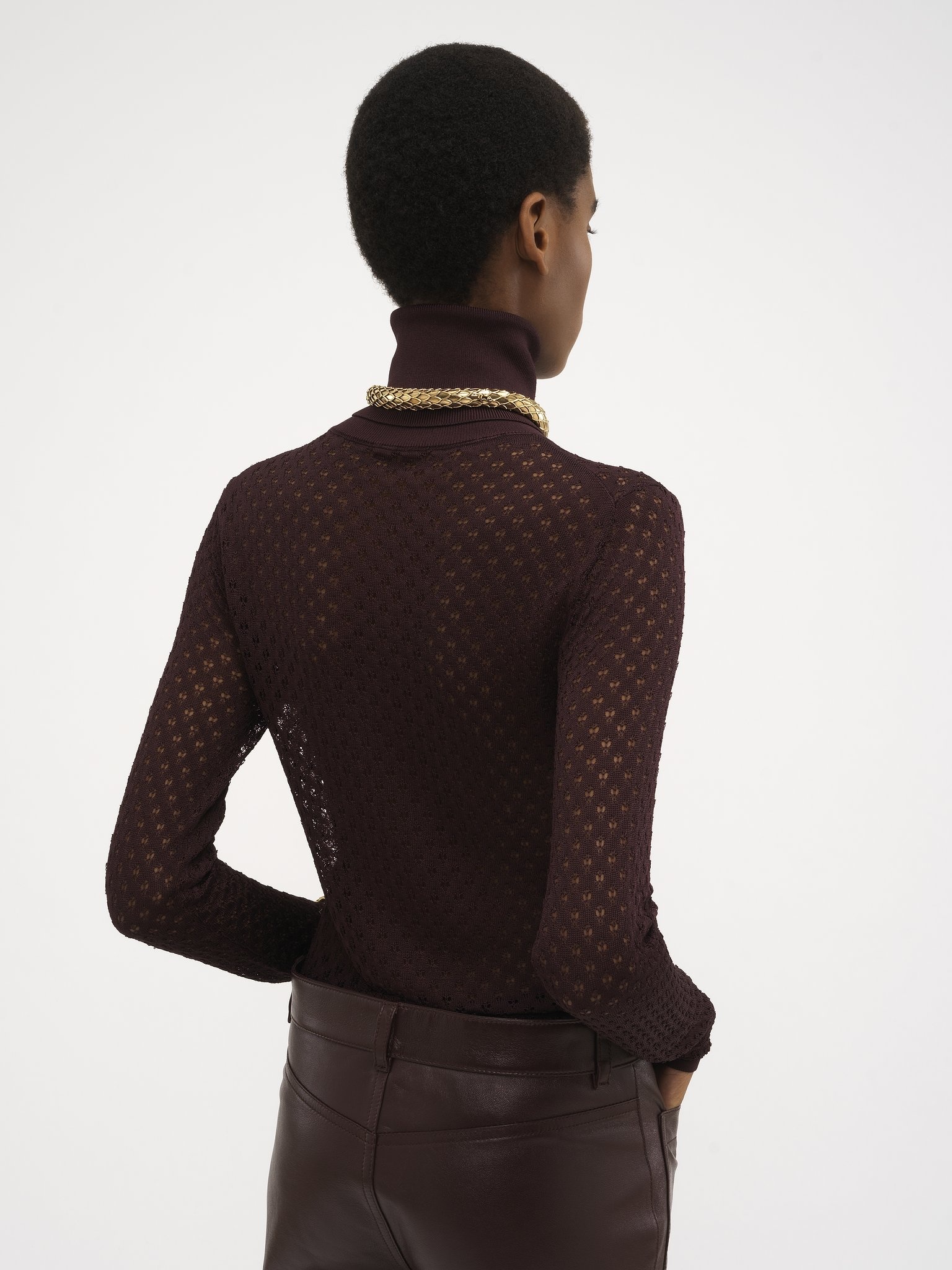 FITTED TURTLENECK SWEATER IN LACE KNIT - 5