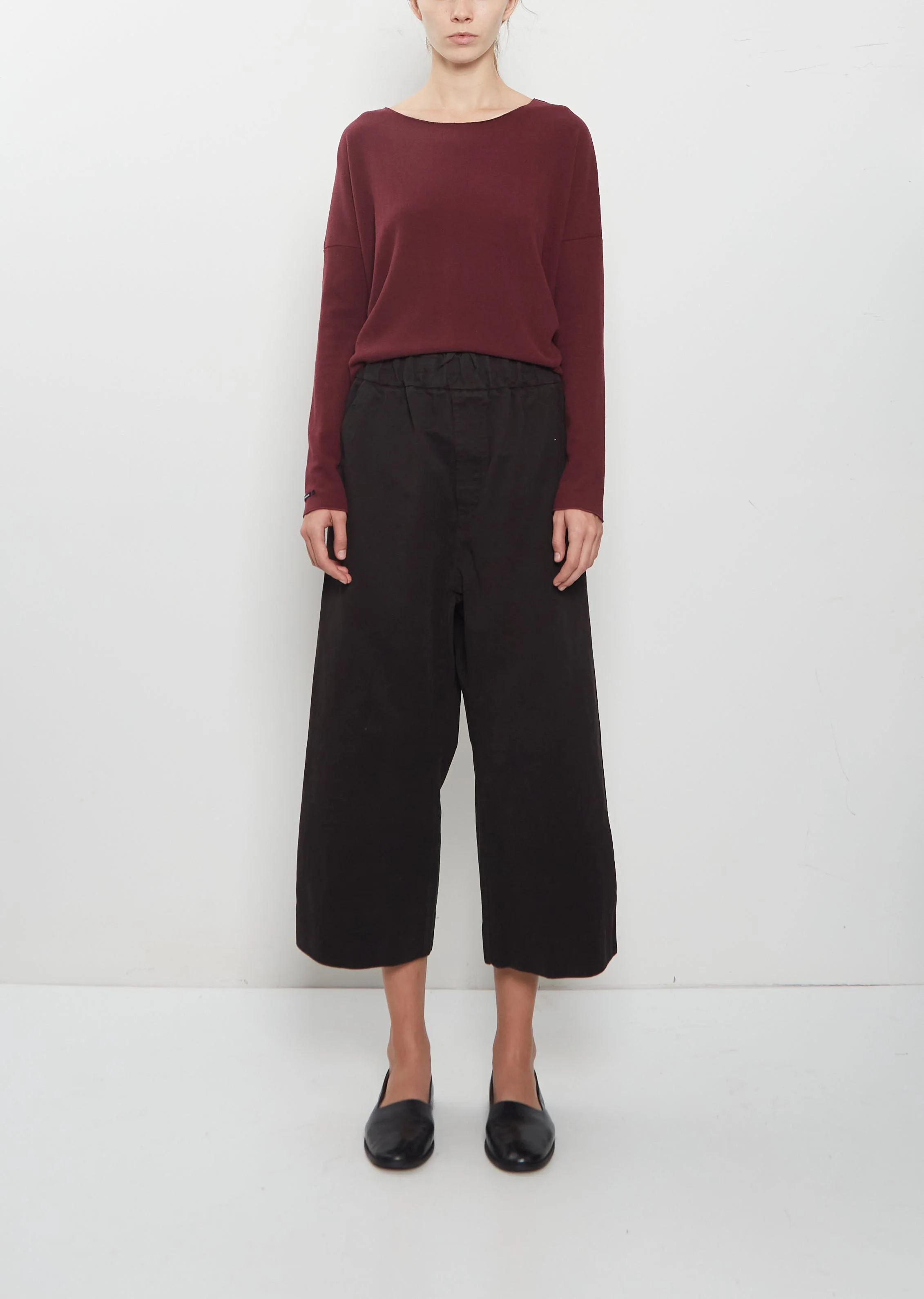 Compact Cotton Wide & Short Trousers — Brown - 1
