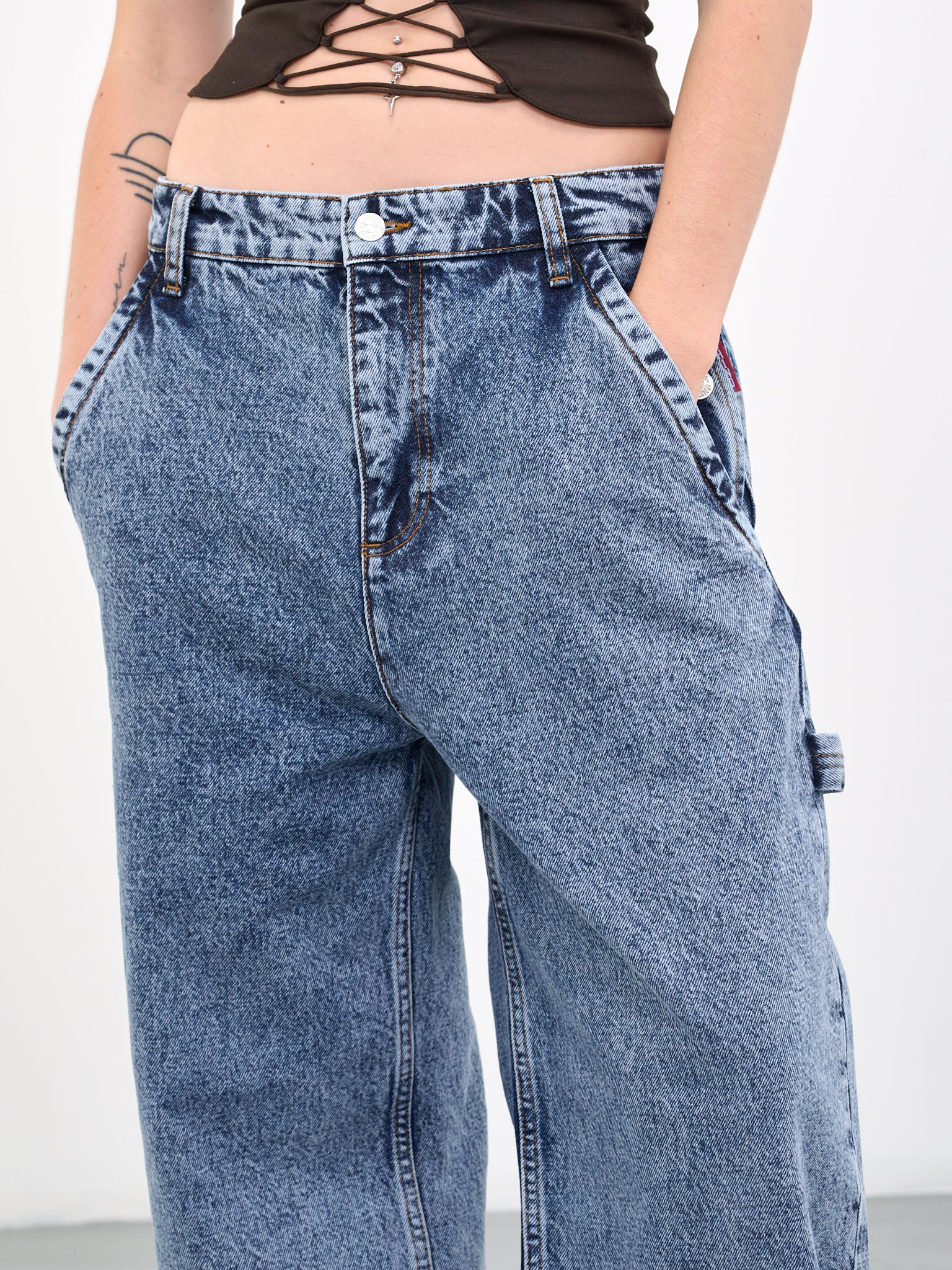 Faded Denim Wide Trousers - 4