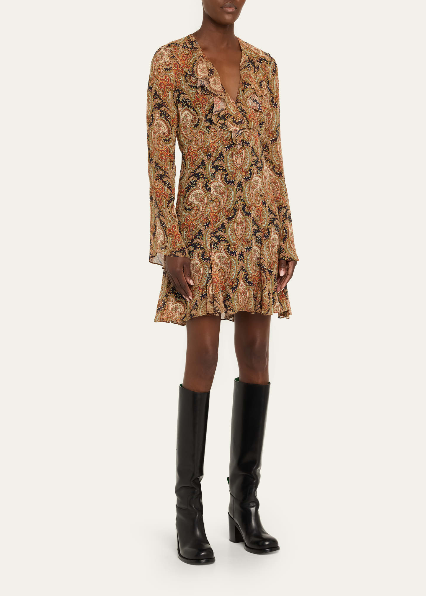 Adrienne Silk Bell-Sleeve Mini Dress - 4