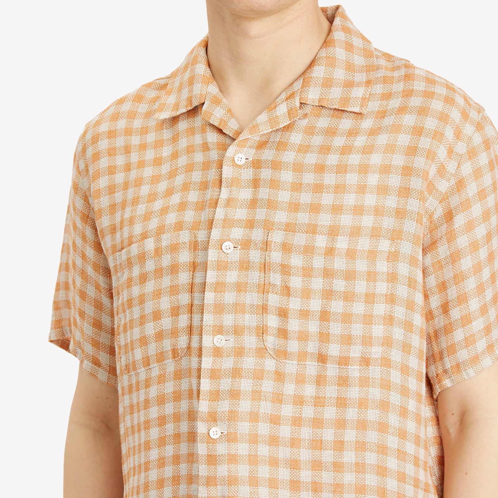 Beams Plus Open Collar Panama Plaid Linen Shirt - 5