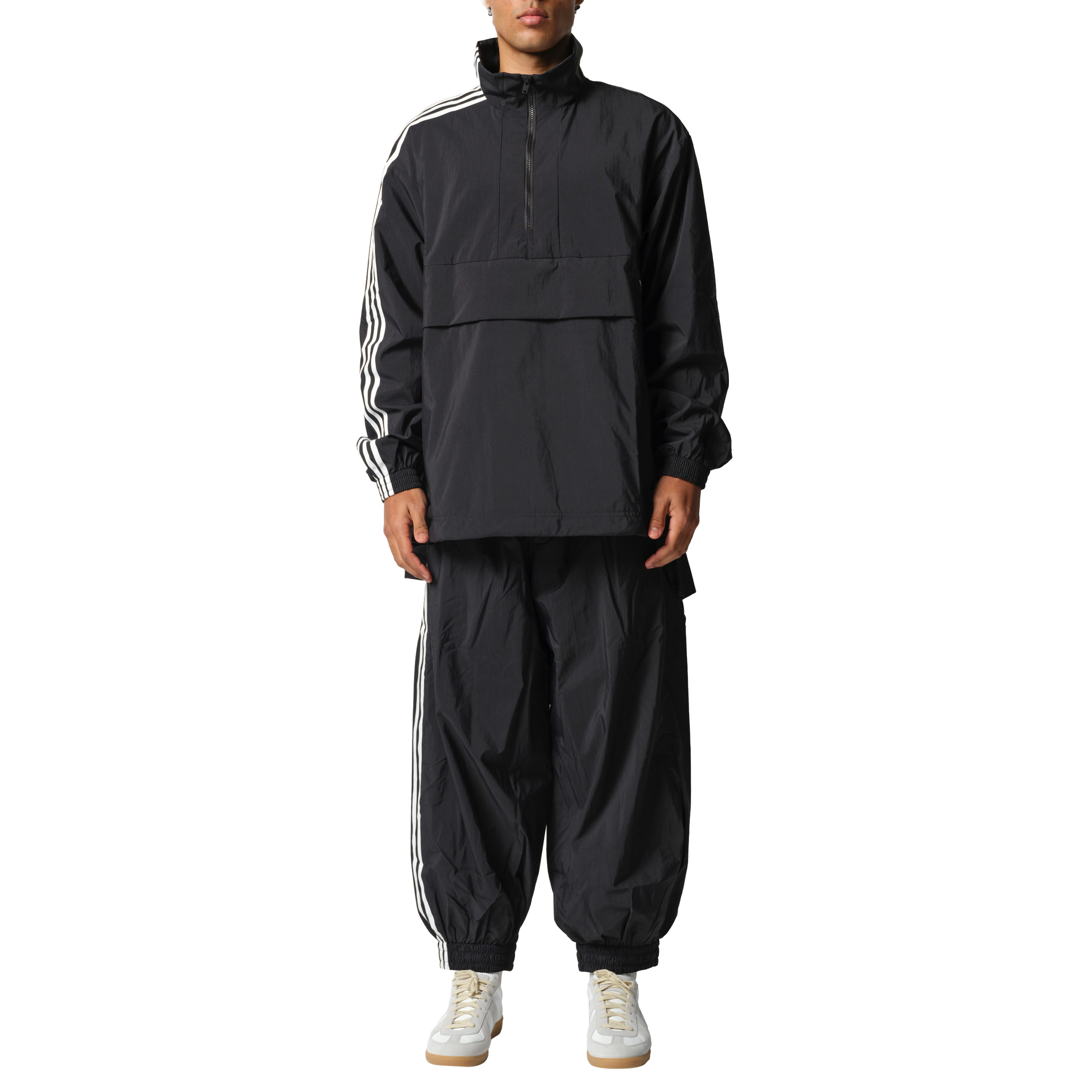 3 Stripe Nylon Anorak in Black - 4