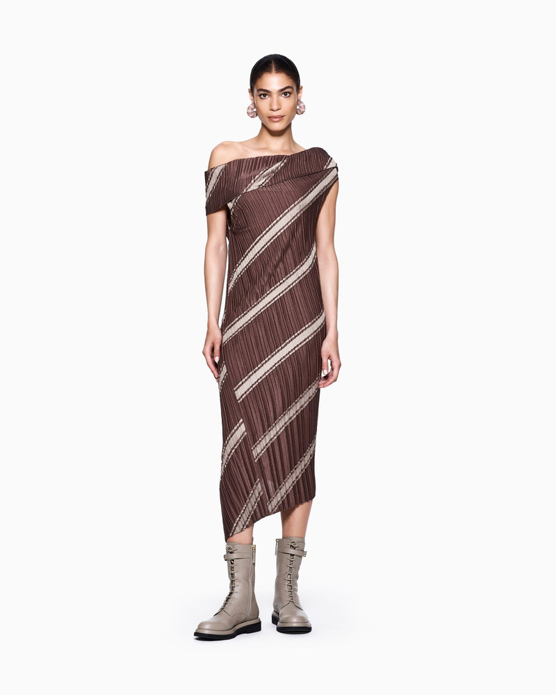 GIORGIO ARMANI PLEATED TWO-TONE JERSEY MIDI DRESS outlook