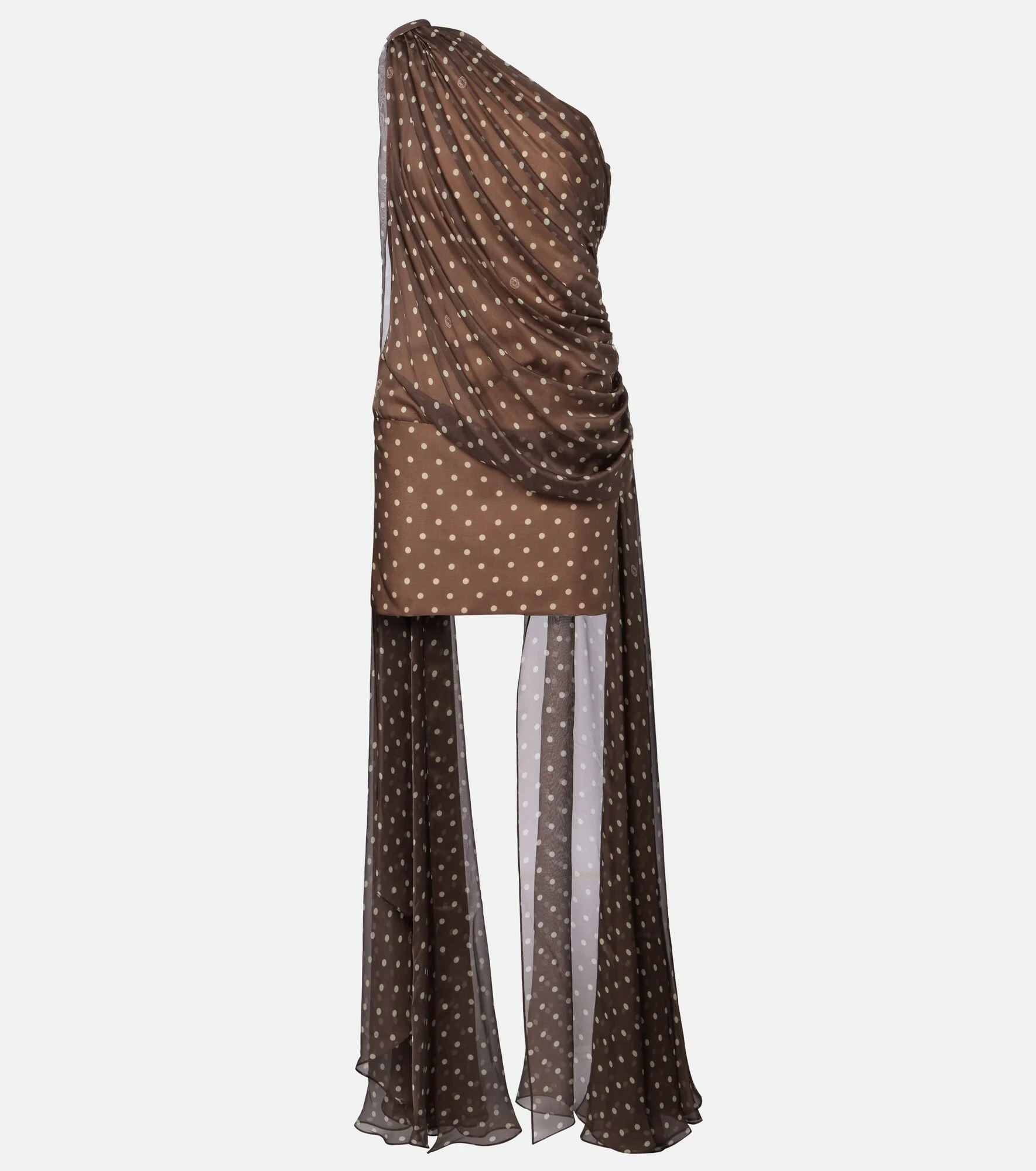 Caped one-shoulder polka-dot silk-blend minidress - 1