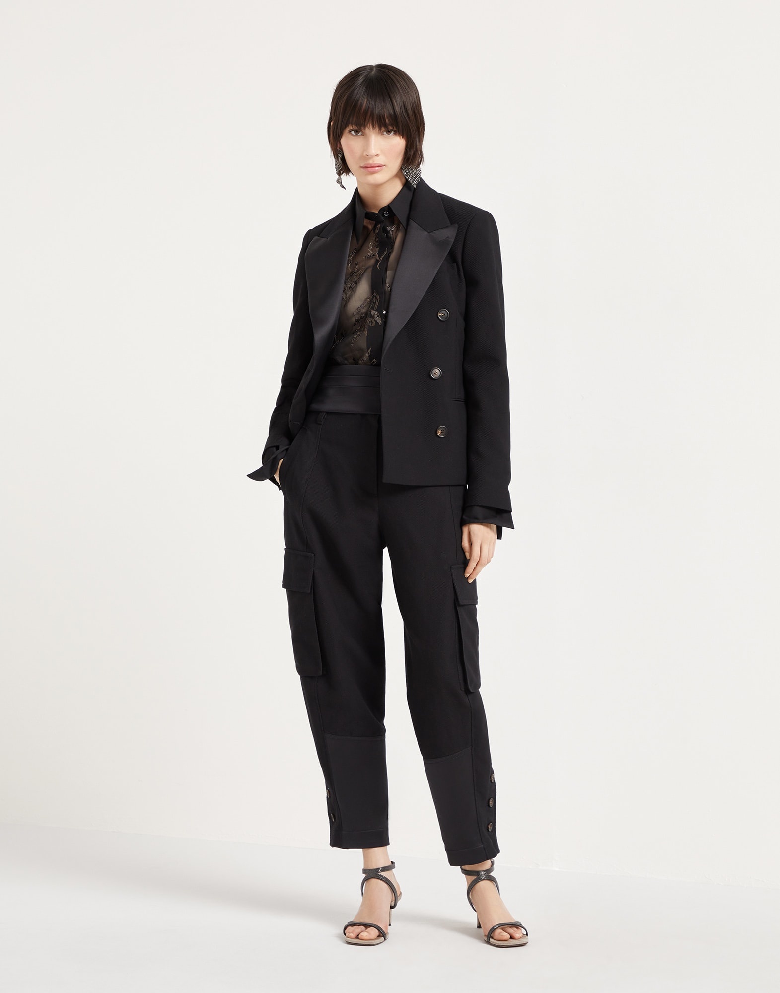 Cotton and linen cavalry blazer with monili - 5