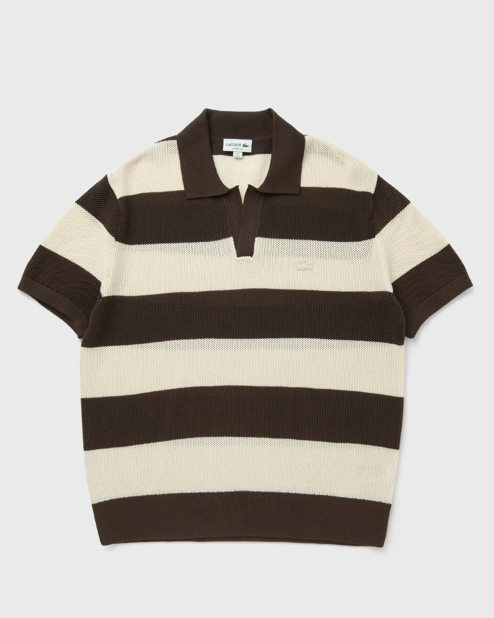 Short Sleeved Striped Polo Collar Sweater - 1