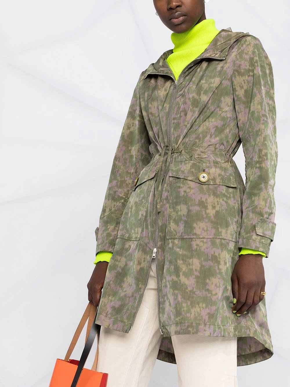 camouflage print drawstring waist coat - 5
