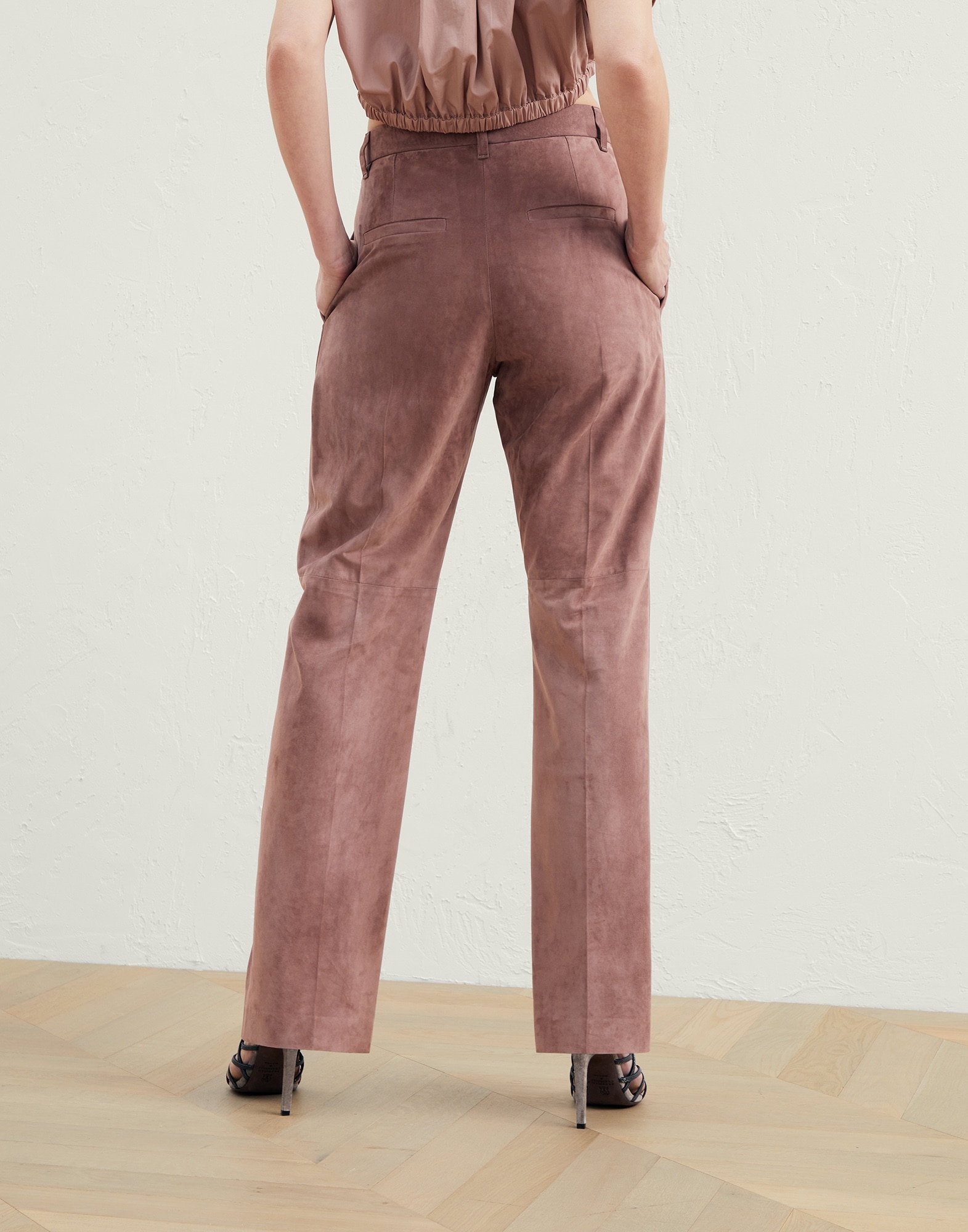 Suede tailored loose trousers - 2