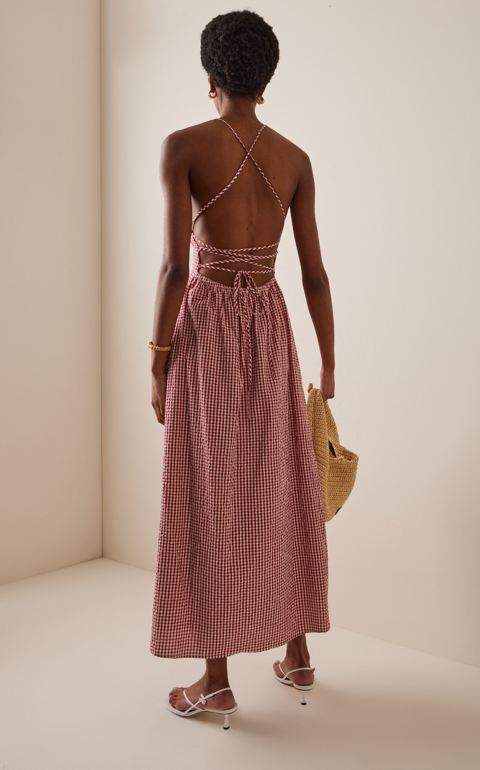 Lori Tie-Back Cotton Maxi Dress red - 4