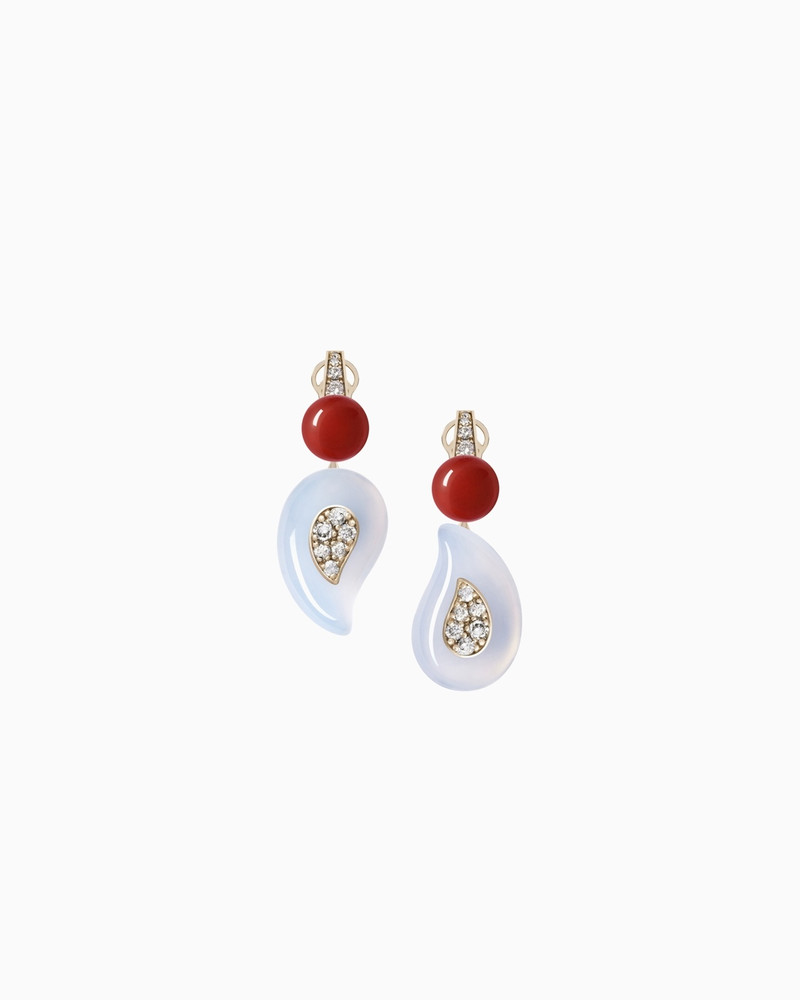JOSEPHINE EARRINGS IN 18K GOLD, CHALCEDONY, CARNELIAN AND DIAMONDS 1