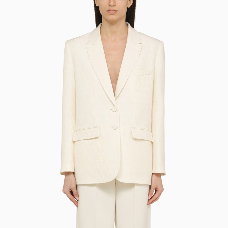 Ivory single-breasted jacket in wool and silk - 1