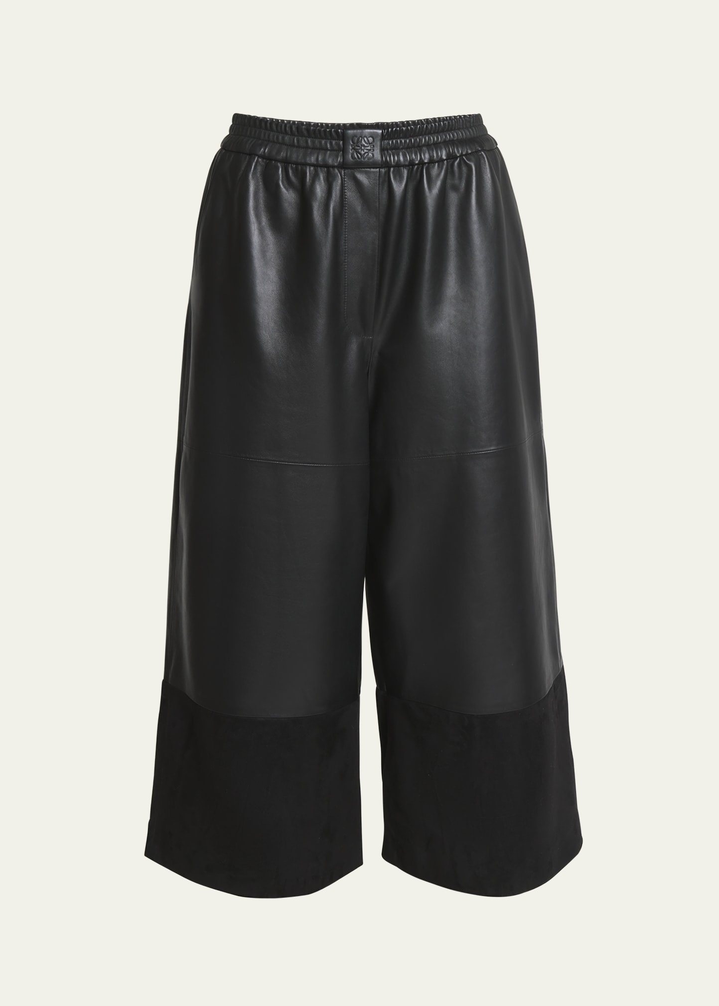 Cropped Leather and Suede Trousers - 1