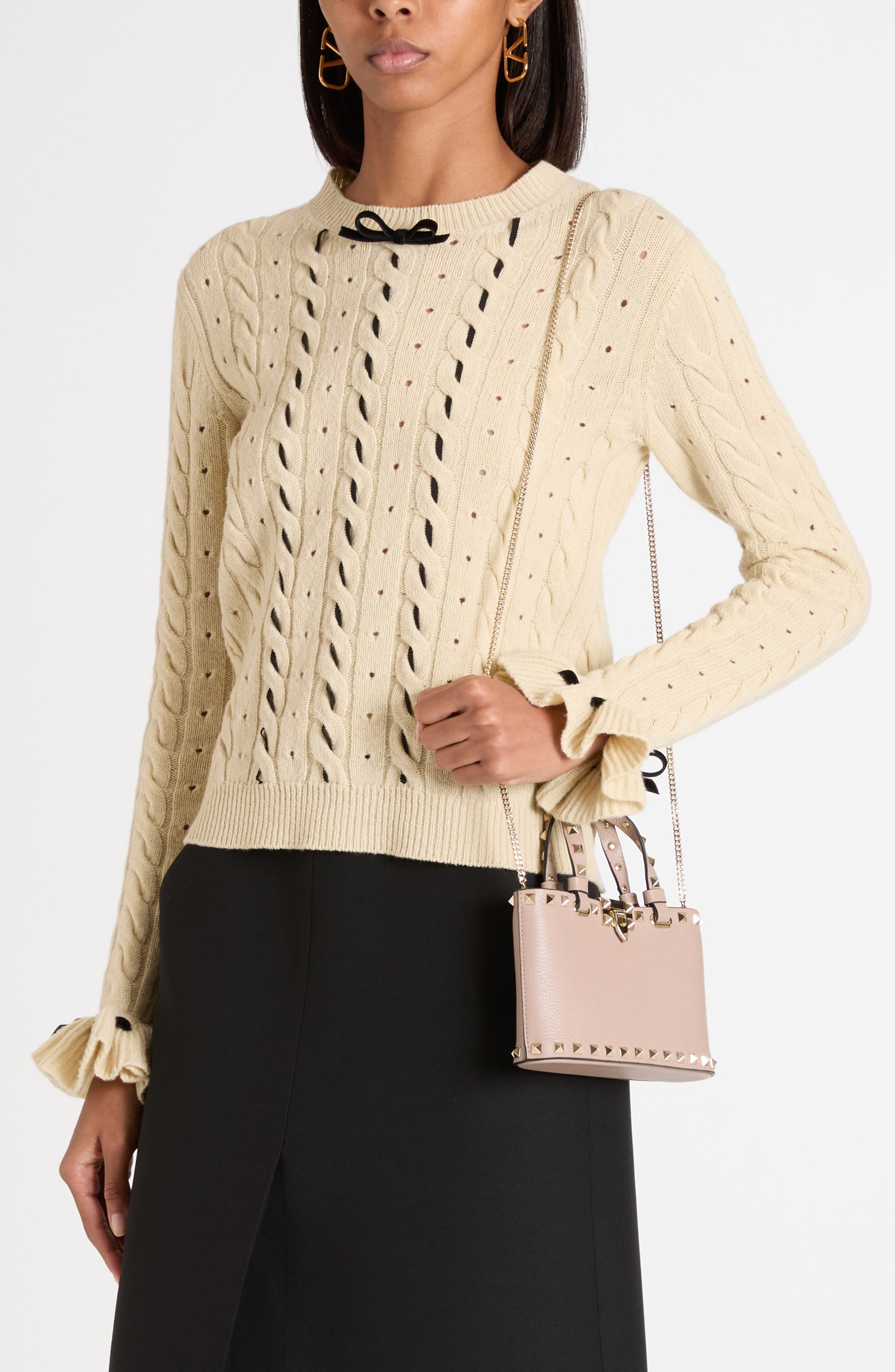 Valentino Garavani Mini Rockstud Leather Top Handle Bag in Poudre at Nordstrom - 4