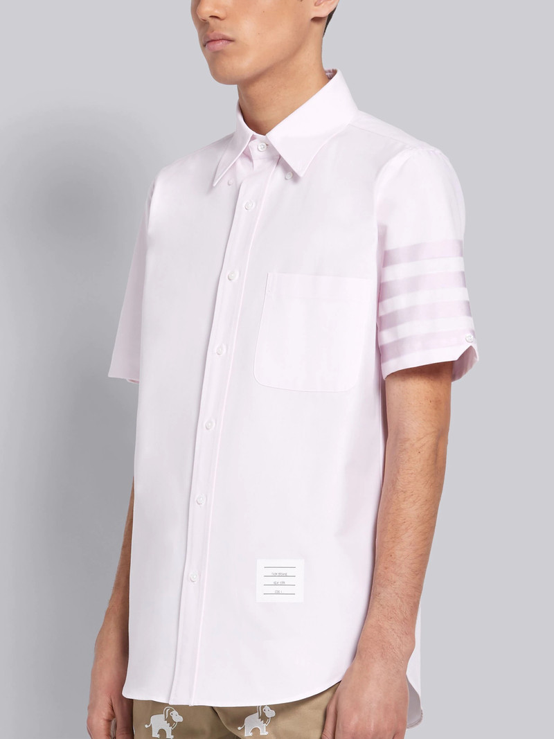 Thom Browne Light Pink Cotton Poplin Short Sleeve Satin Weave 4-Bar Shirt outlook