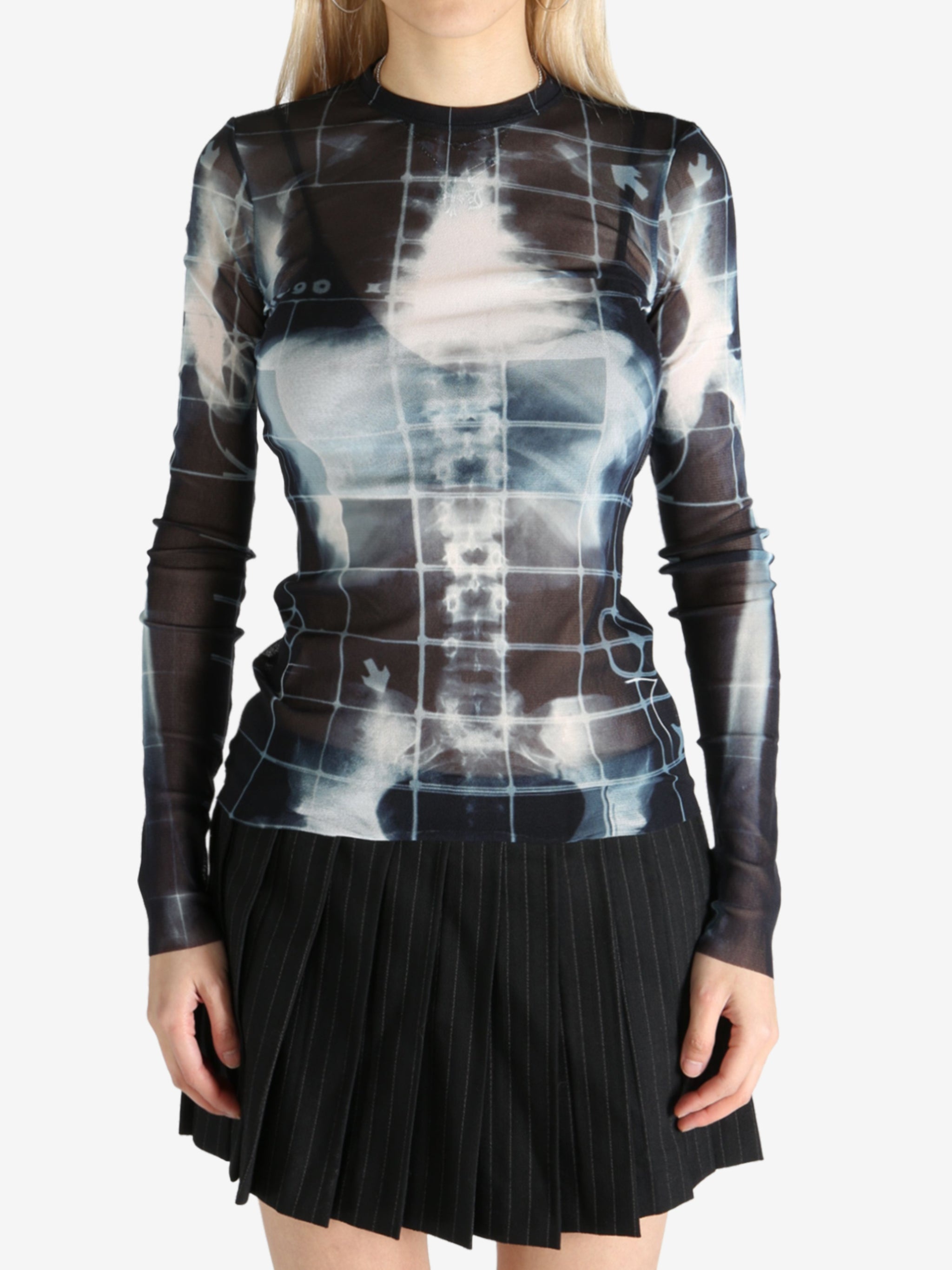 JEAN PAUL GAULTIER - Women Printed "Squeletor" Mesh Long Sleeves Top - 1