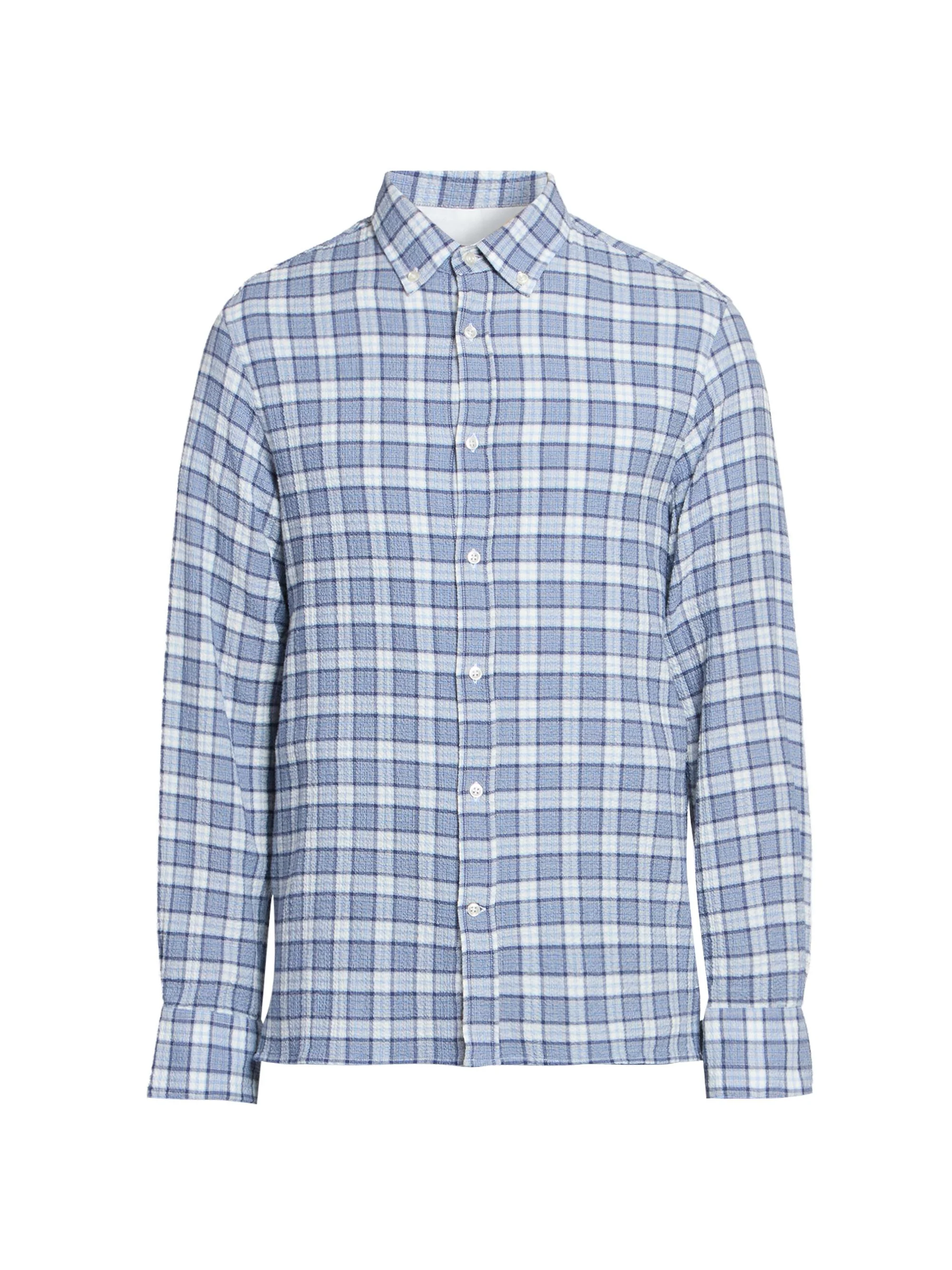 Men Arsene Waffled Cotton Check Shirt - White Blue Navy - 1