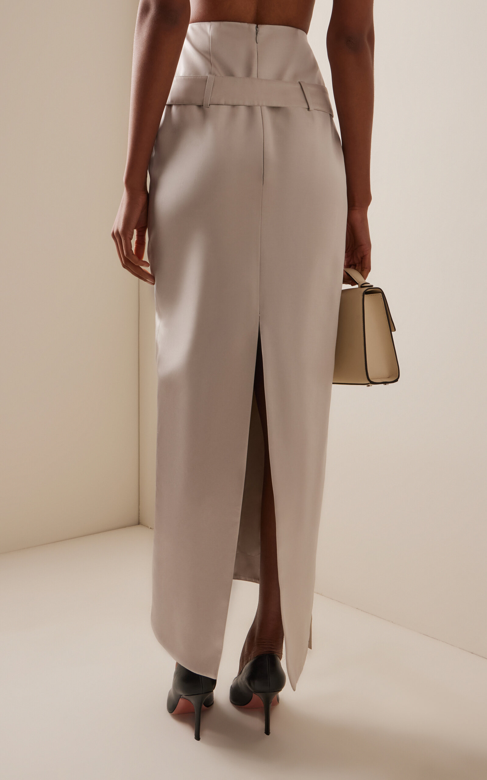 Exclusive Belted Satin Midi Pencil Skirt light grey - 4