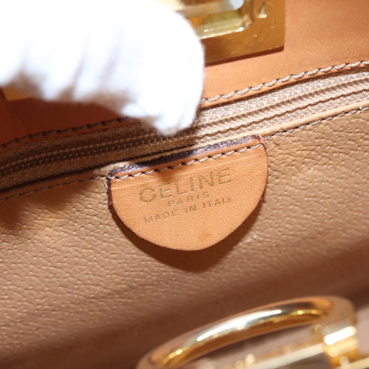 CELINE Macadam Canvas Hand Bag Beige Gold - 16