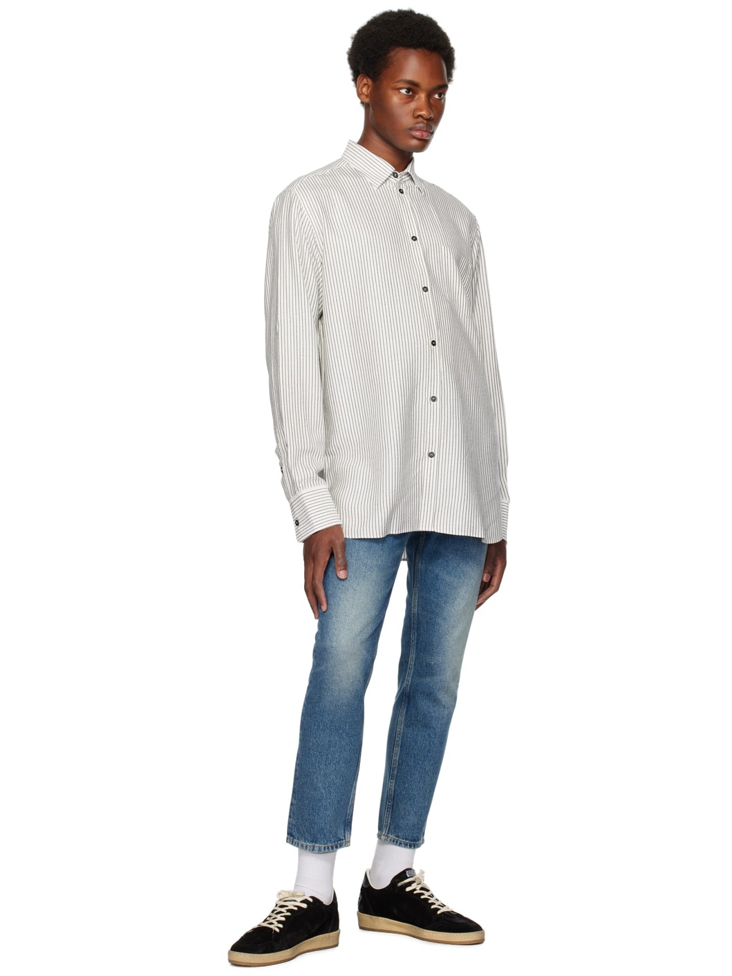 White & Black Striped Shirt - 4
