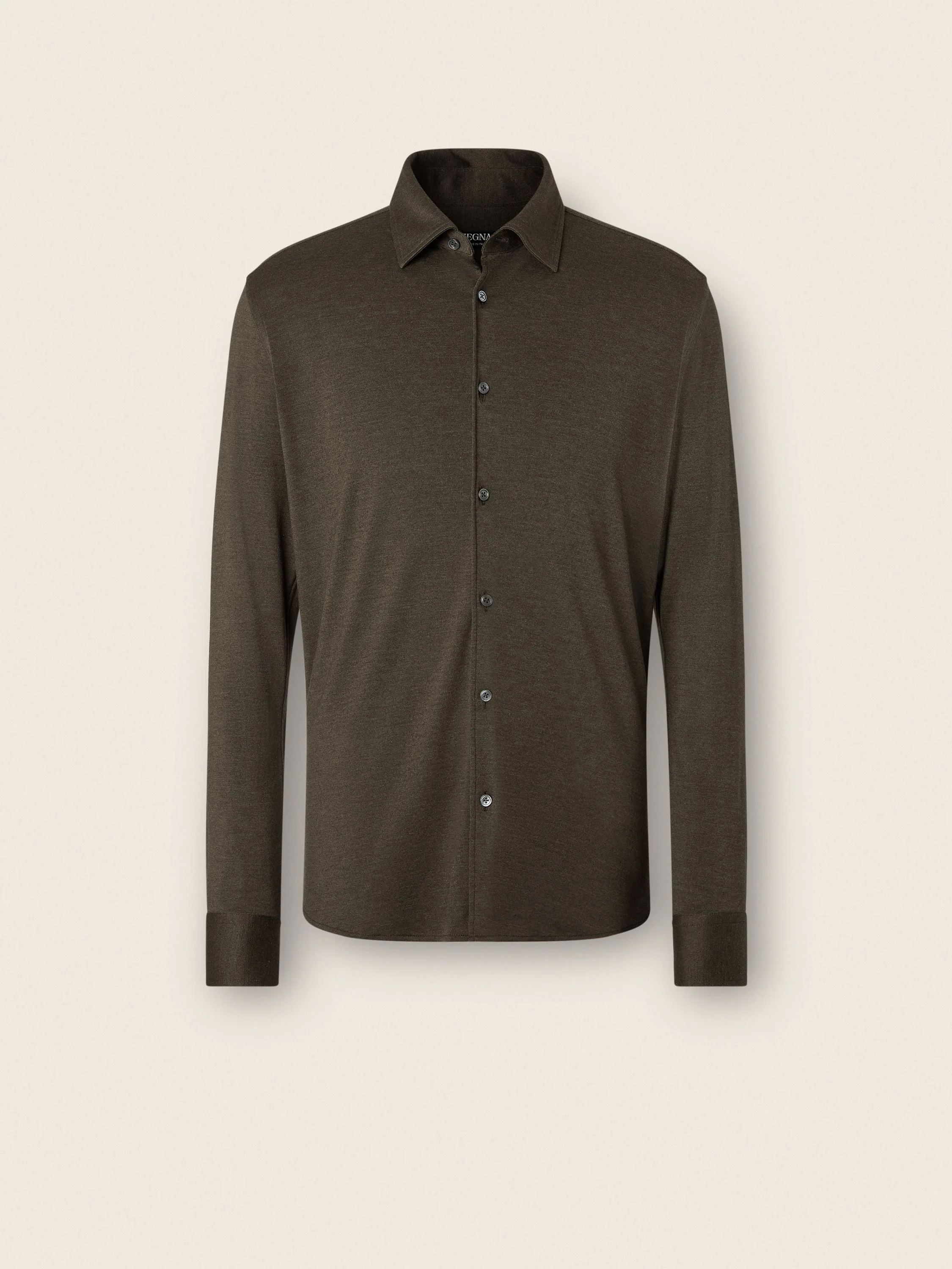 DARK OLIVE GREEN CASHMERE AND SILK SHIRT - 1