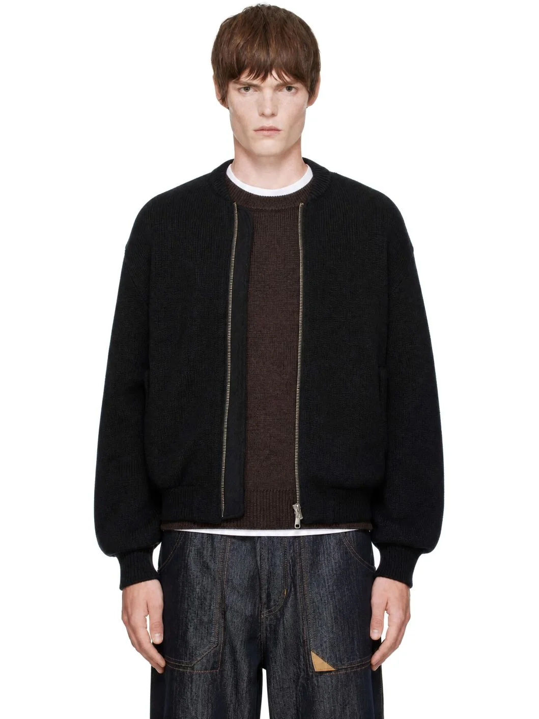 Black Knitted Bomber Jacket - 1