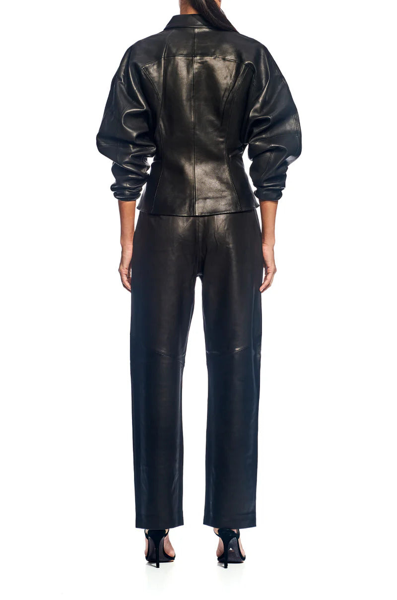 Fitted Leather Jacket Black - 4