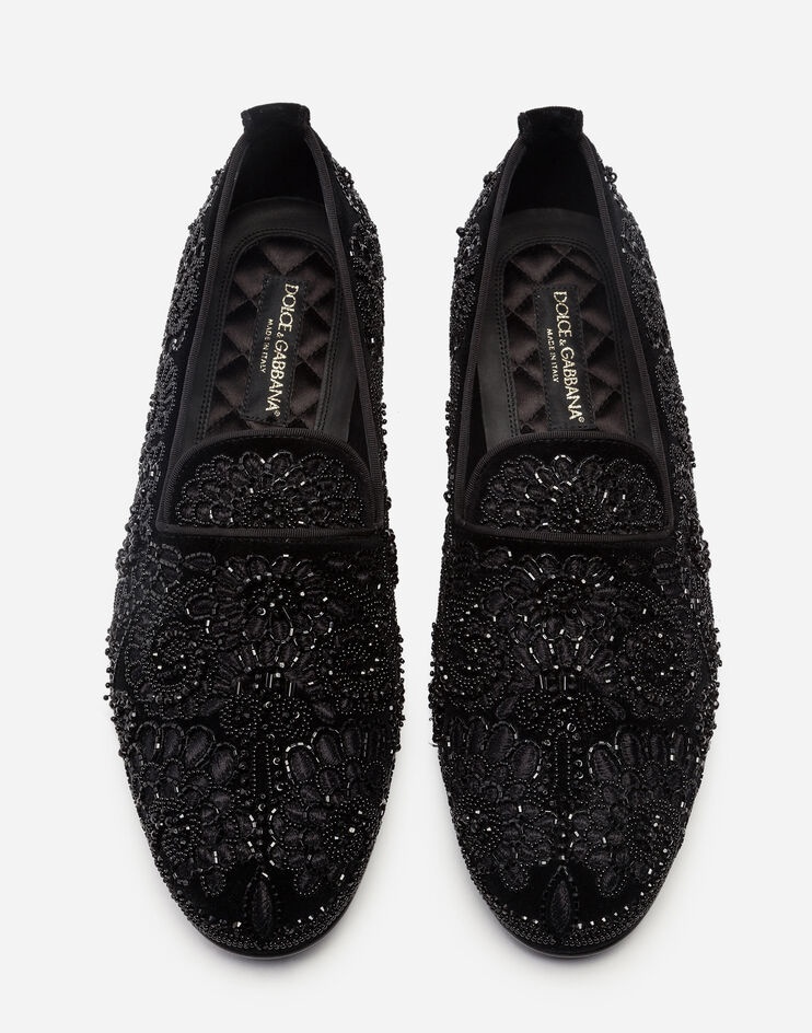 Velvet loafers with embroidery - 4