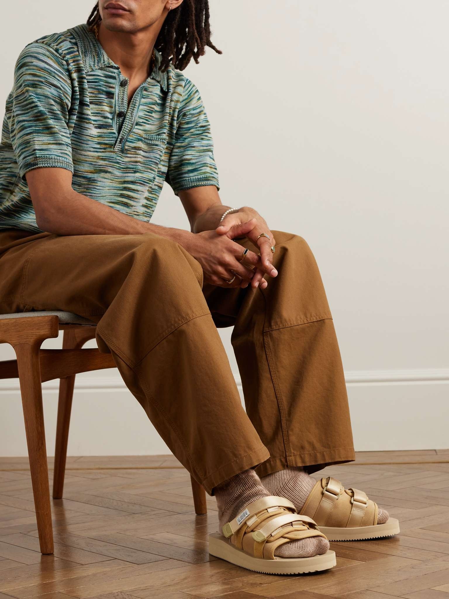 Webbing-Trimmed Suede Sandals - 2