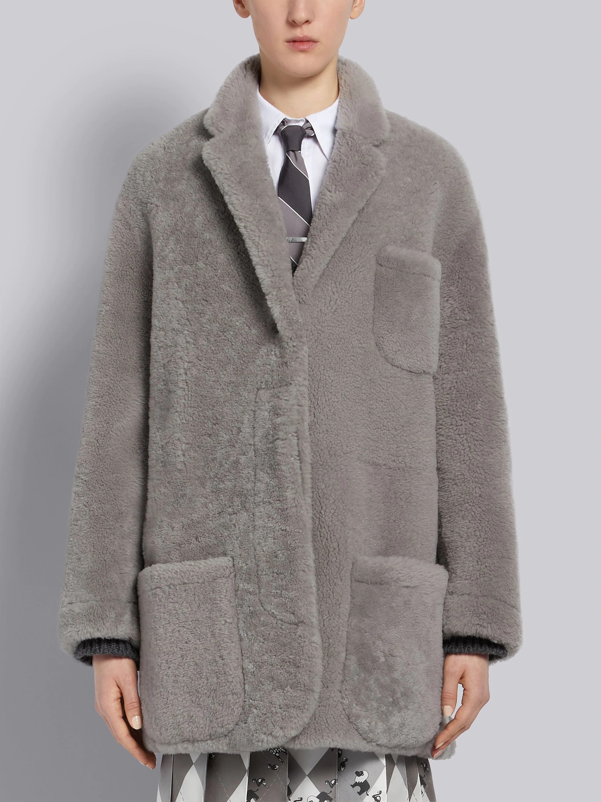 Medium Grey Shearling Dropped Shoulder Oversized Sack Jacket - 1