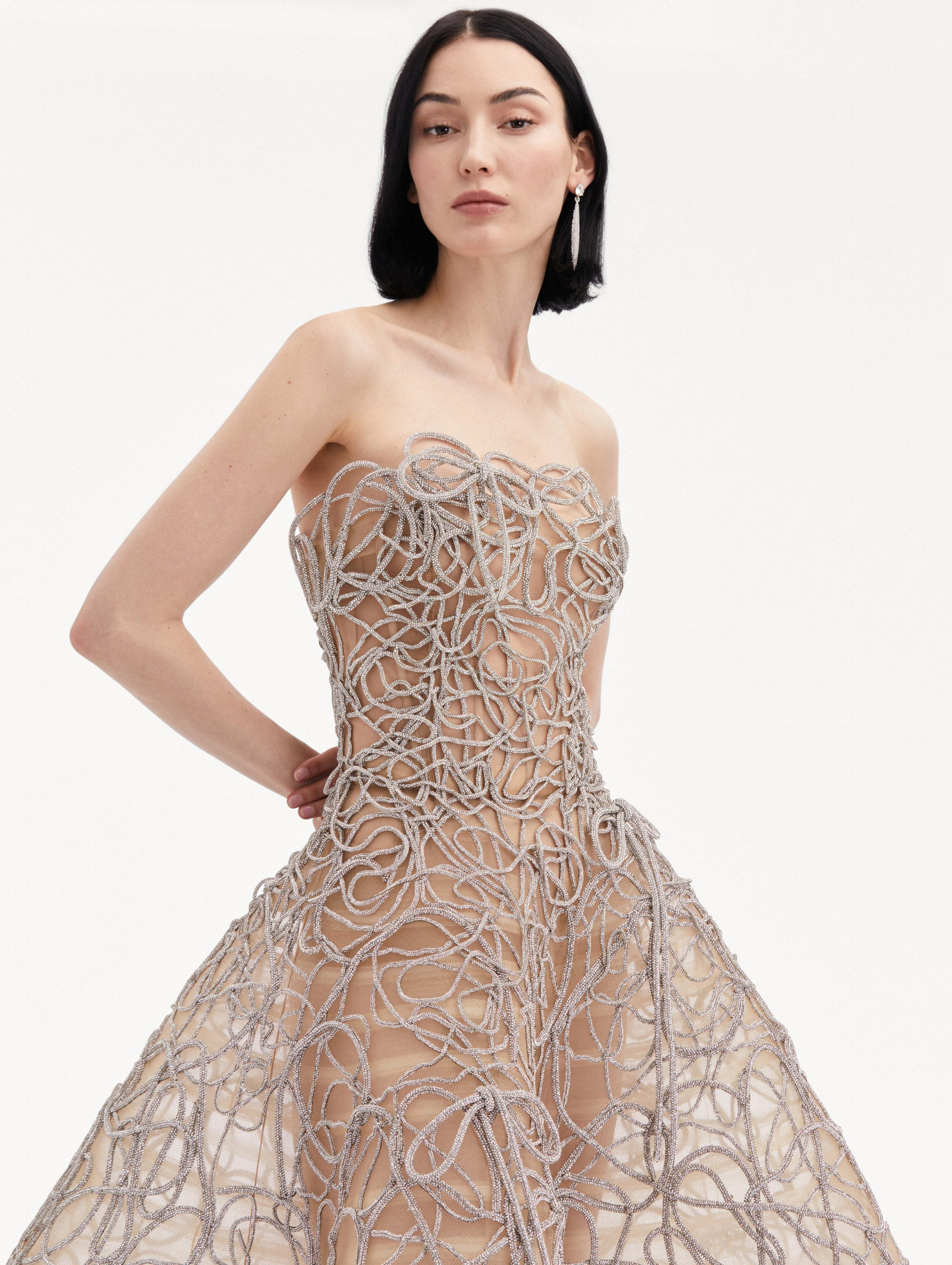 CRYSTAL EMBROIDERED CORD GOWN - 5