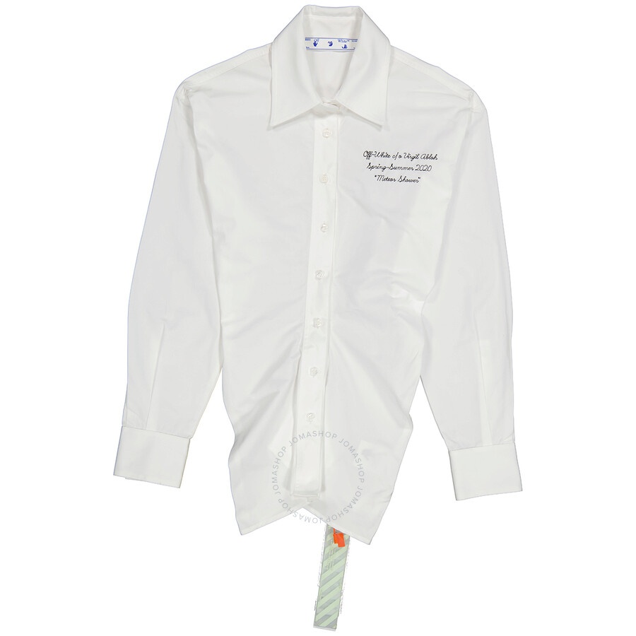 Off-White Draped-Detail Long-Sleeved Shirt in White Black - 1