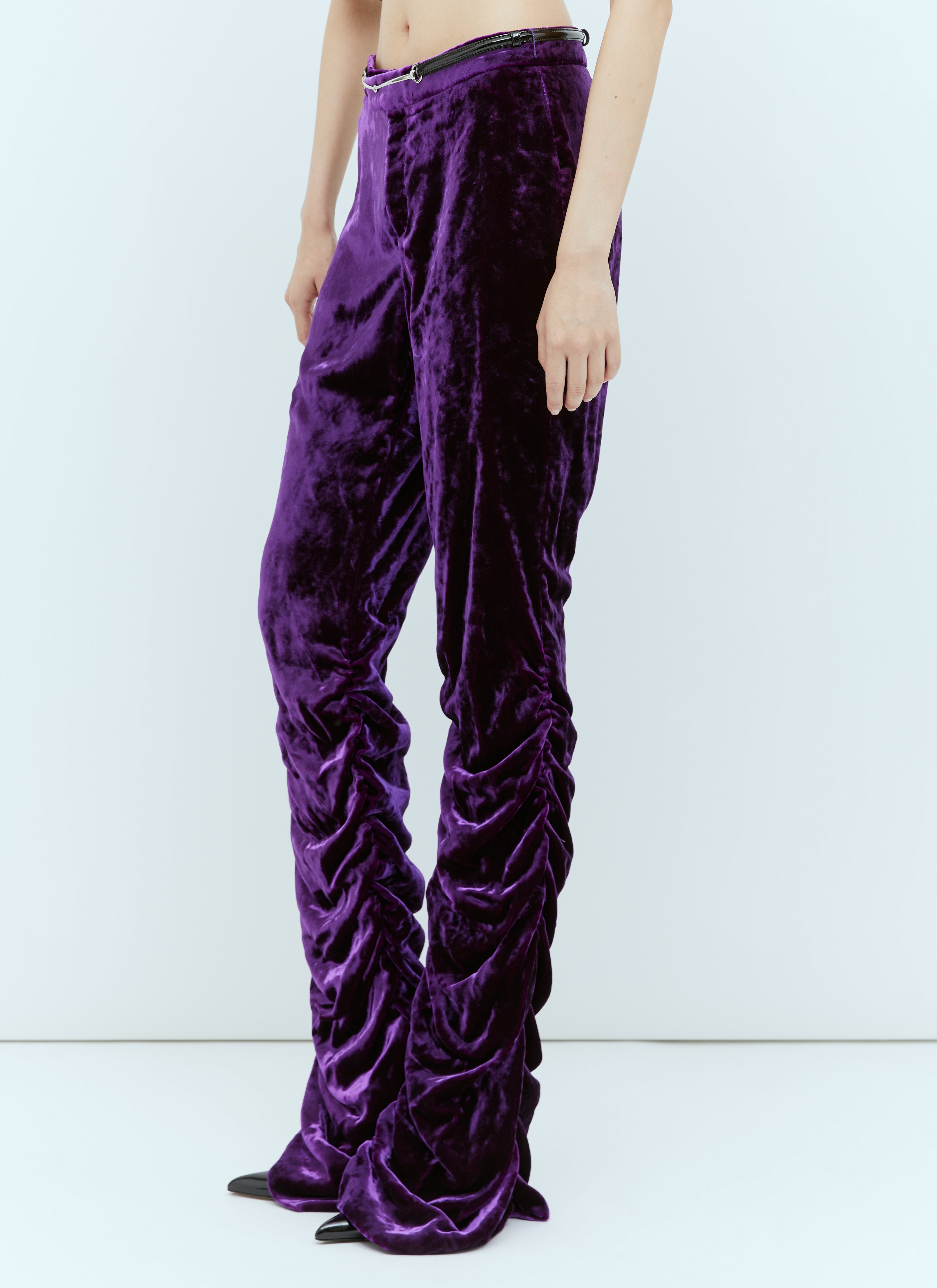 Horsebit Belt Velvet Pants - 4