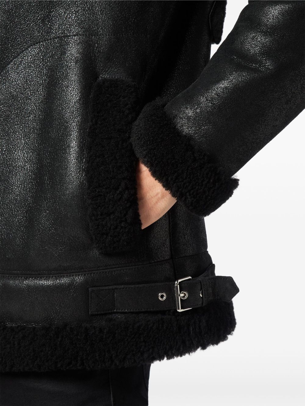 shearling biker jacket - 5