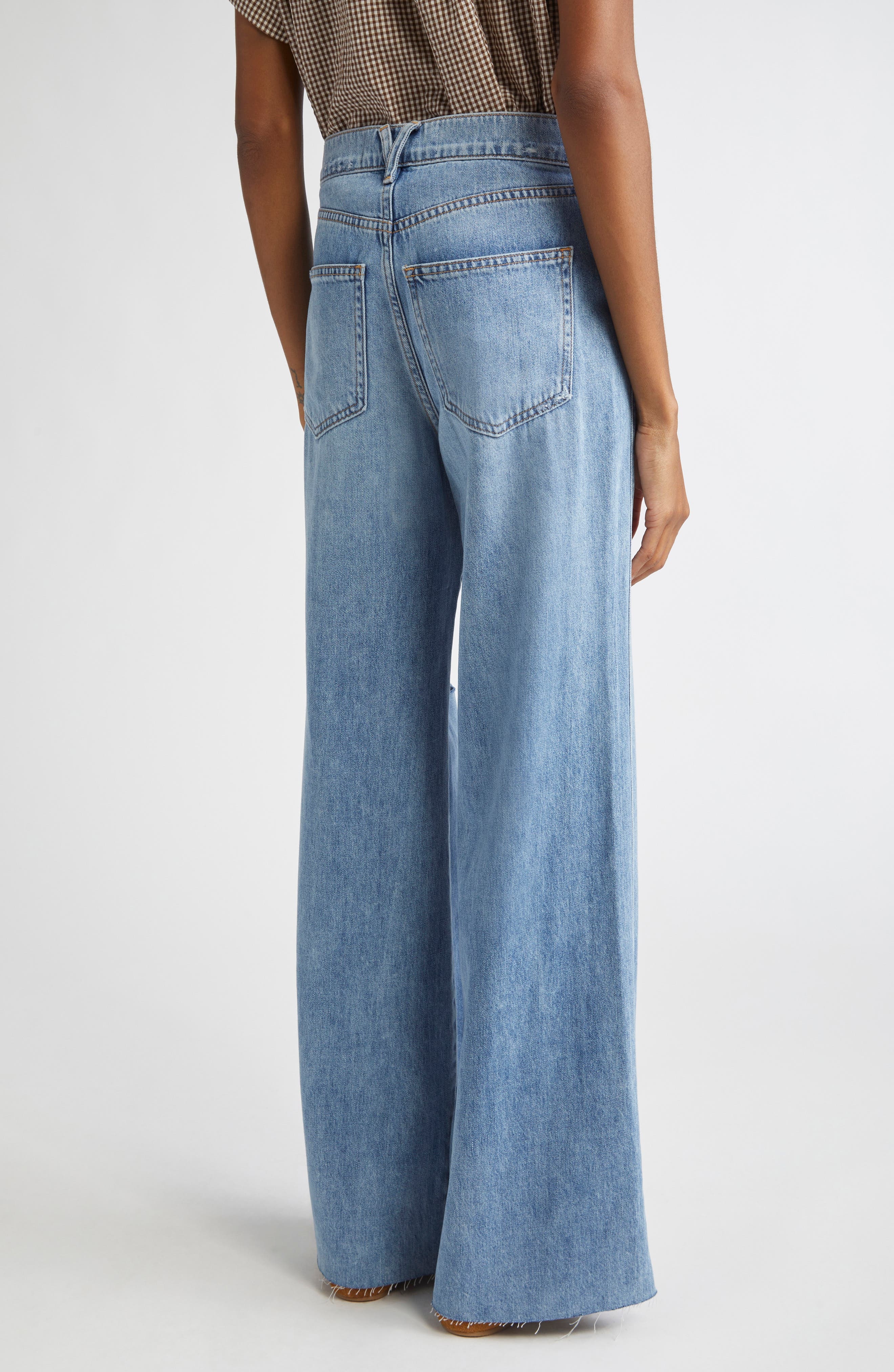 Veronica Beard Kasey Ripped Raw Hem Mid Rise Wide Leg Jeans in Bright Lakeshore at Nordstrom - 3