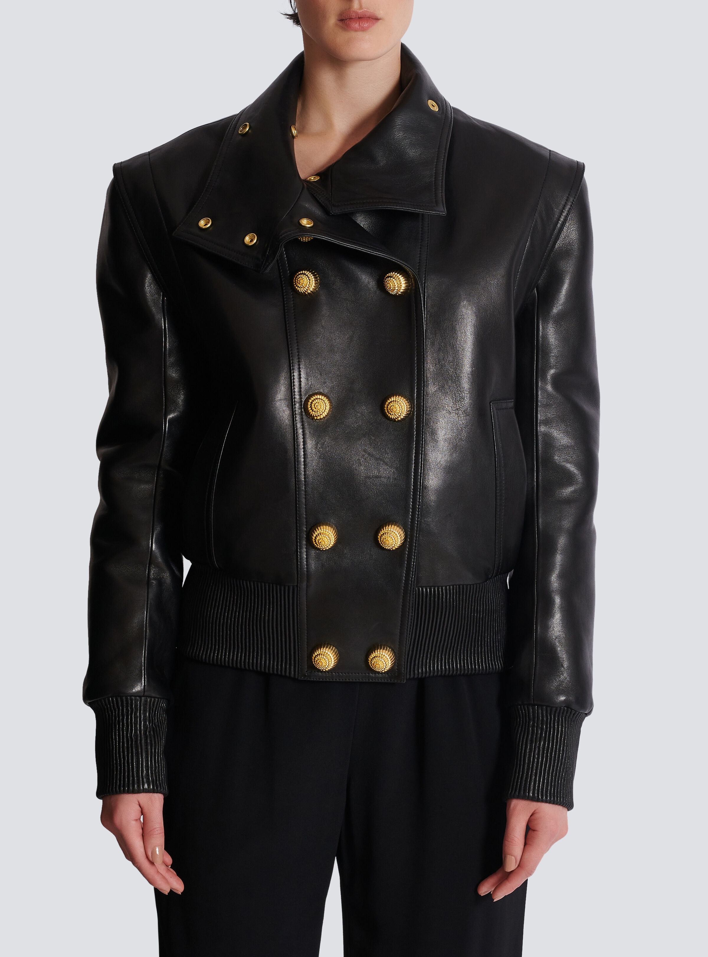 Lambskin leather aviator jacket with stand-up collar - 5
