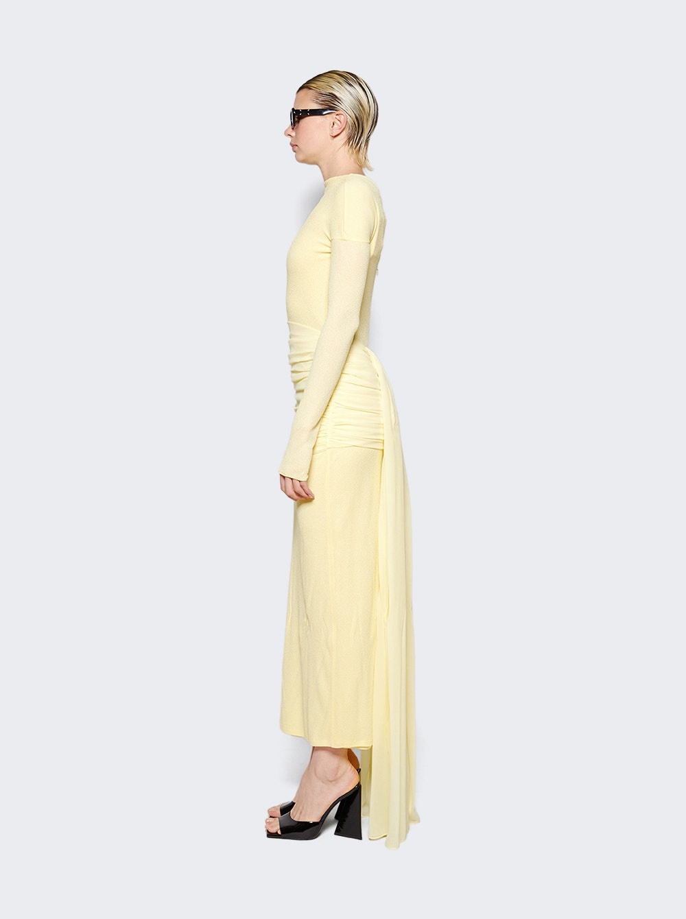 Ruched Waist Dress Pale Yellow - 4