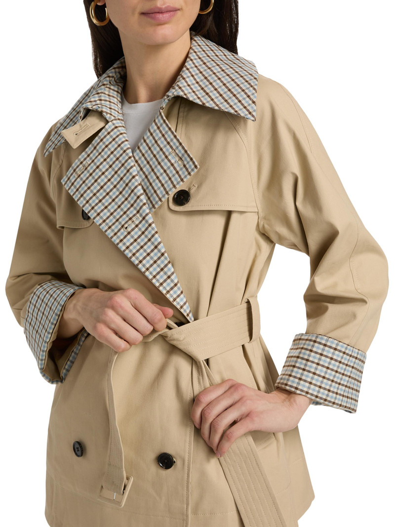 Women's Lucien Plaid-Trim Stretch-Cotton Crop Trench Coat - Sand 6
